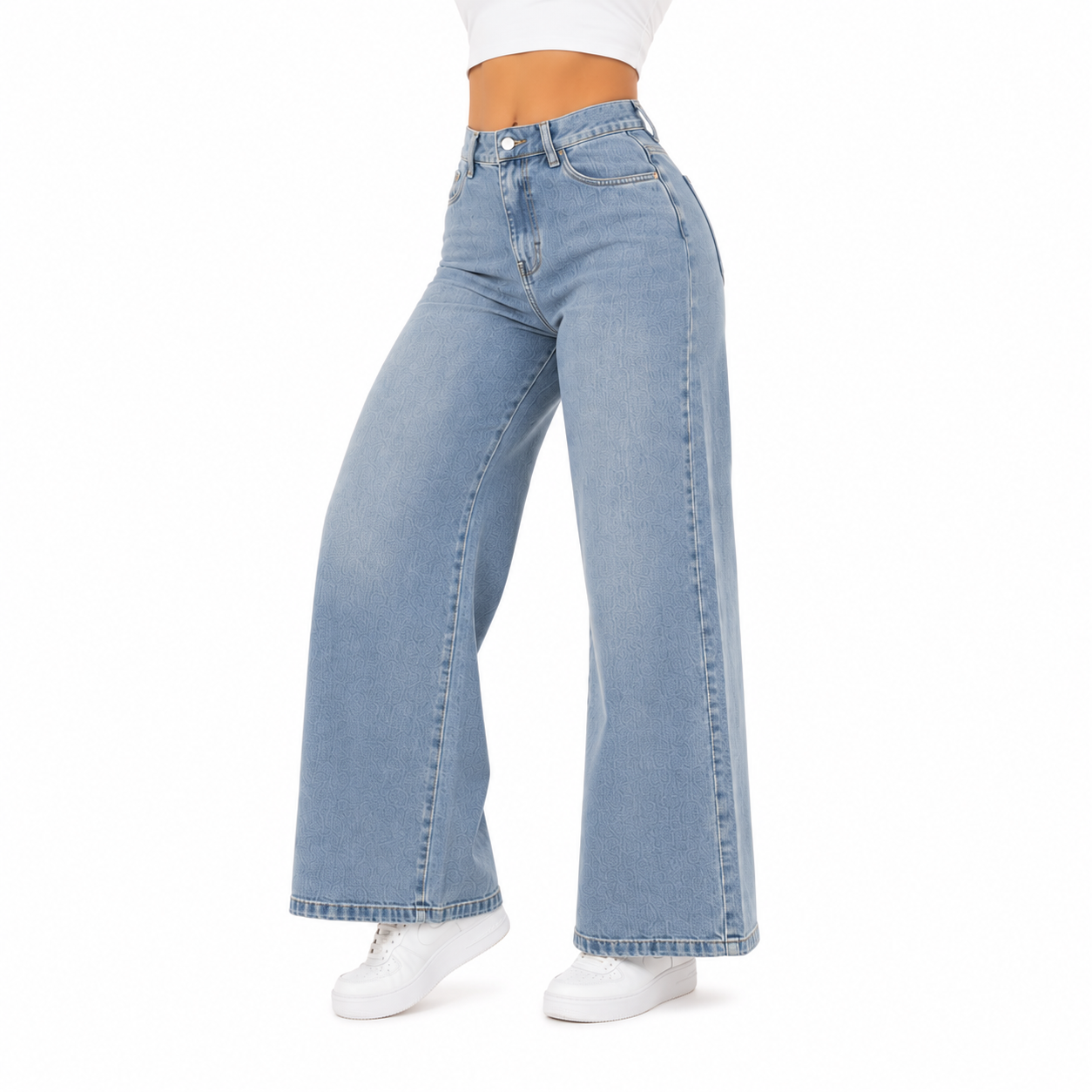 JEAN MUJER WIDE LEG CELESTE DENIM RÍGIDO TIRO ALTO FLAVIA | BENCUS JEANS - 7