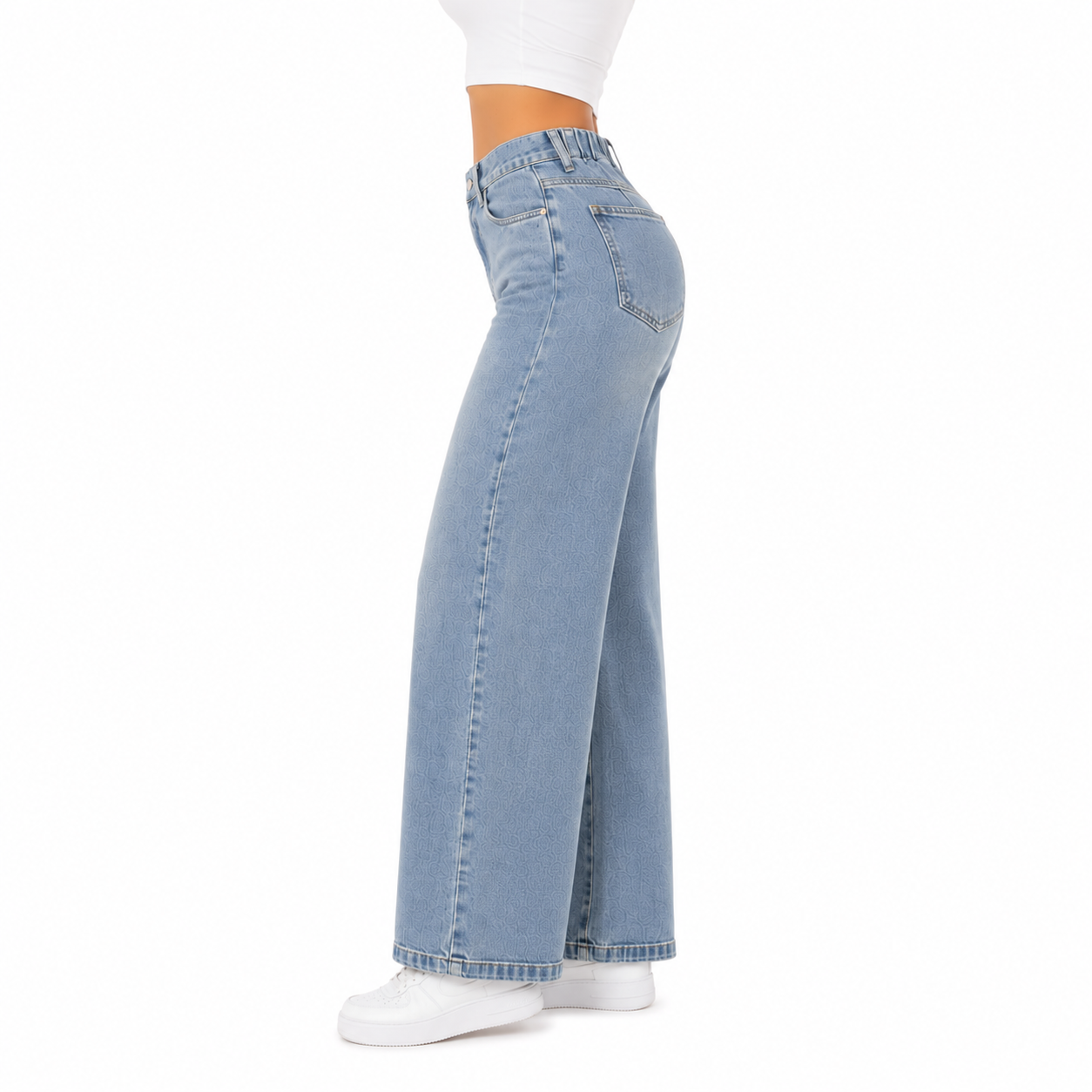 JEAN MUJER WIDE LEG CELESTE DENIM RÍGIDO TIRO ALTO FLAVIA | BENCUS JEANS - 8