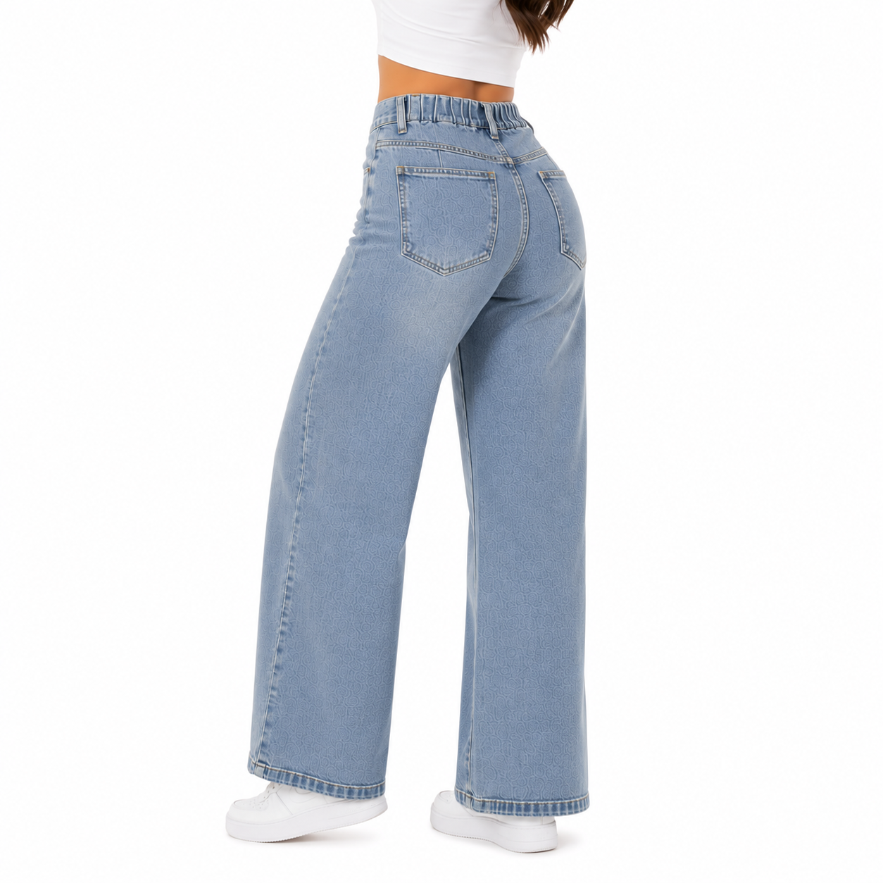 JEAN MUJER WIDE LEG CELESTE DENIM RÍGIDO TIRO ALTO FLAVIA | BENCUS JEANS - 9