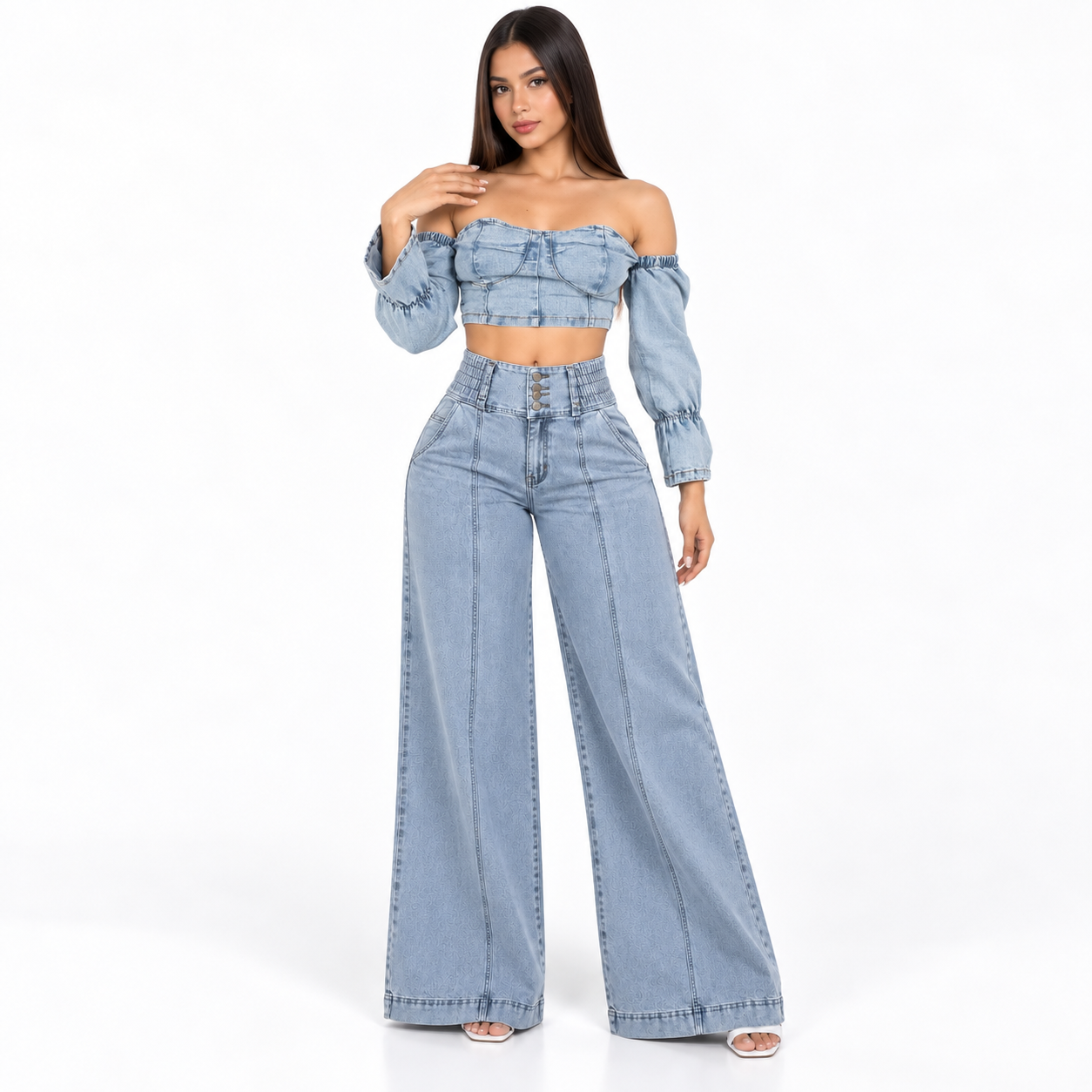 JEAN WIDE LEG TIRO ALTO MUJER FAJA INTERNA DENIM CONFORT BENCUS JEANS X JORGE SALINAS - 2