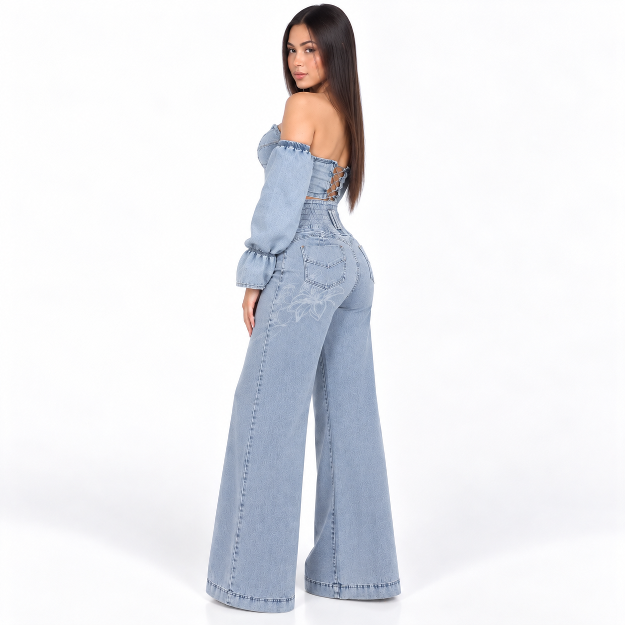 JEAN WIDE LEG TIRO ALTO MUJER FAJA INTERNA DENIM CONFORT BENCUS JEANS X JORGE SALINAS - 3