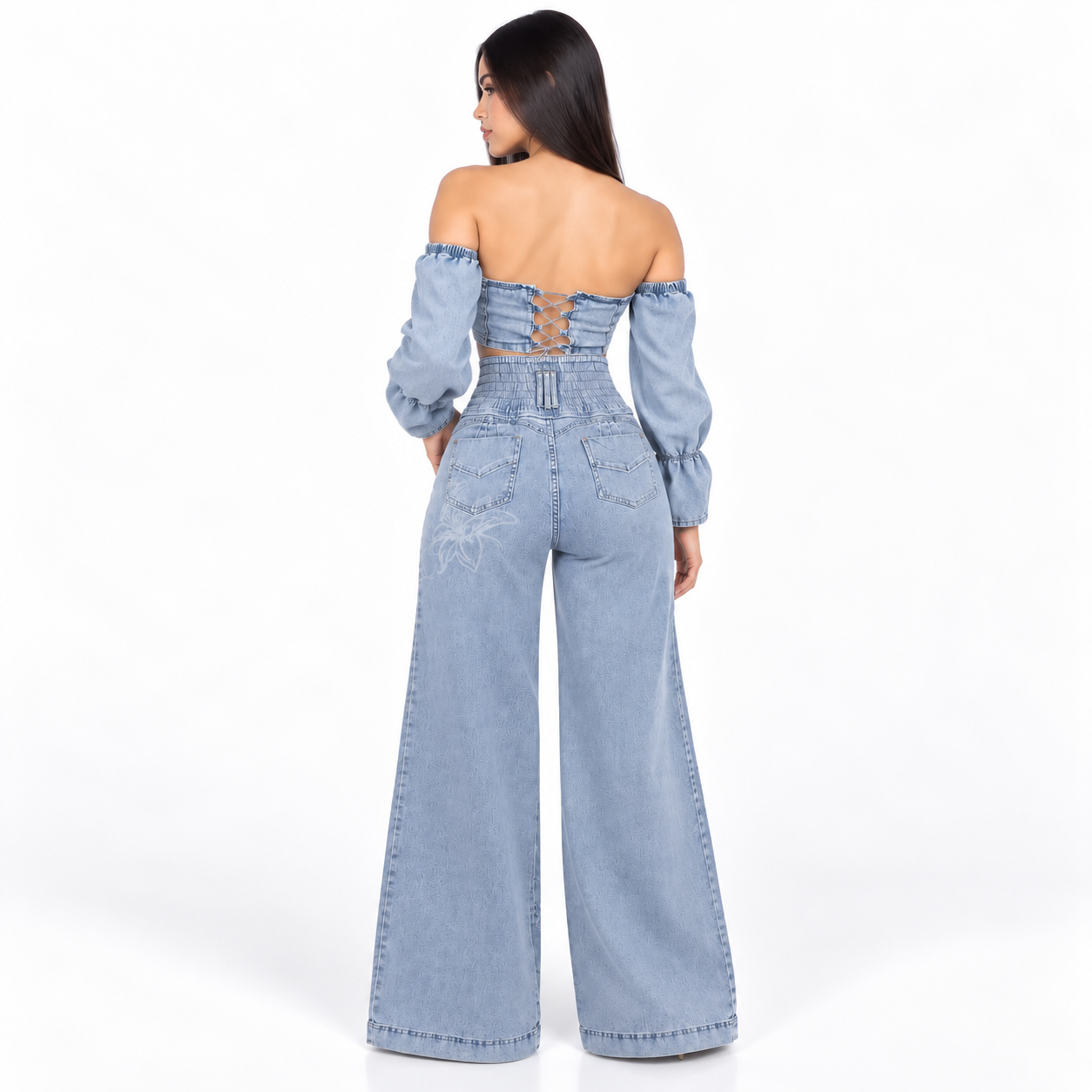 JEAN WIDE LEG TIRO ALTO MUJER FAJA INTERNA DENIM CONFORT BENCUS JEANS X JORGE SALINAS - 4