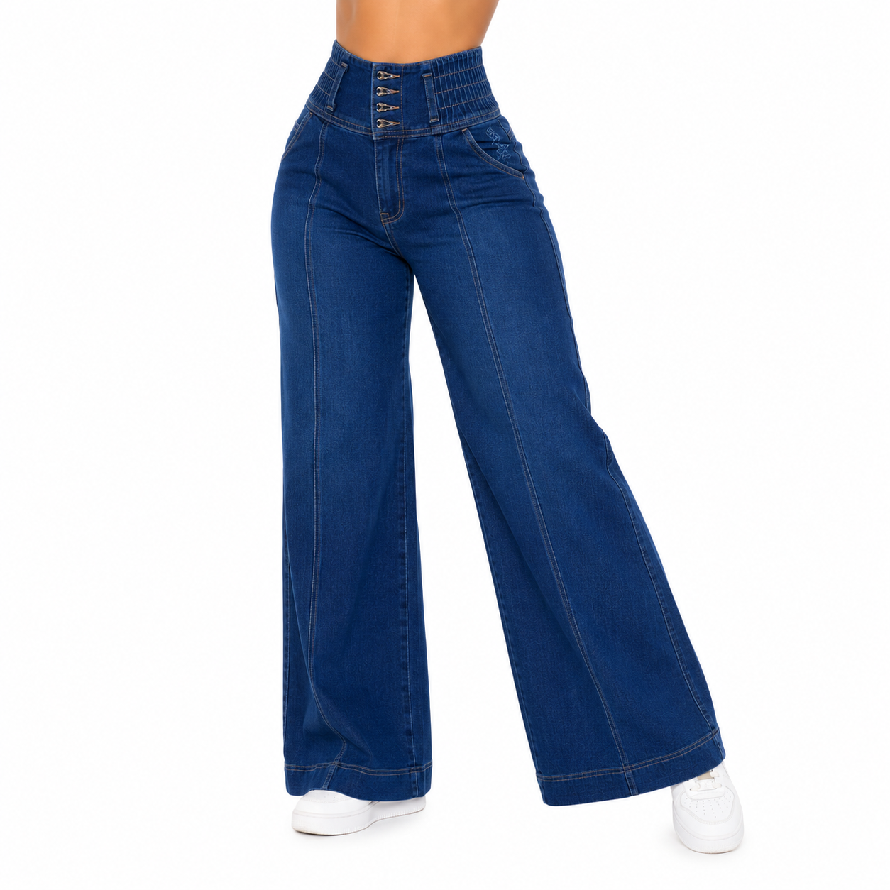 PANTALÓN FAJERO PALAZZO CONFORT AZUL BENCUS JEANS X JORGE SALINAS - 1