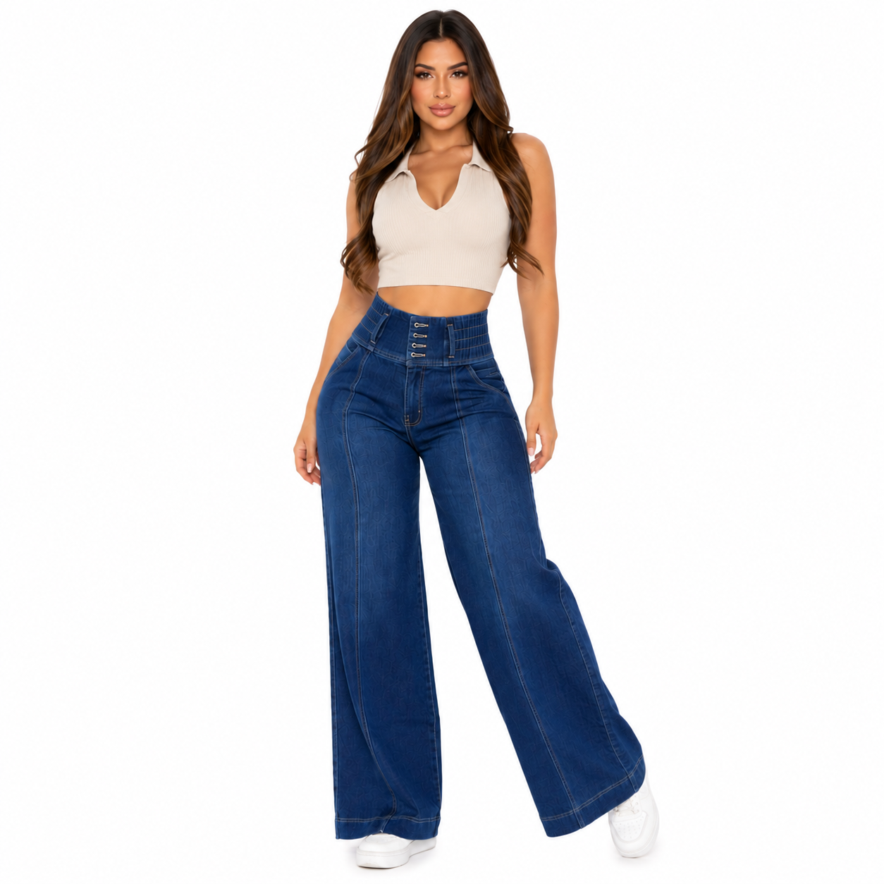 PANTALÓN FAJERO PALAZZO CONFORT AZUL BENCUS JEANS X JORGE SALINAS - 3