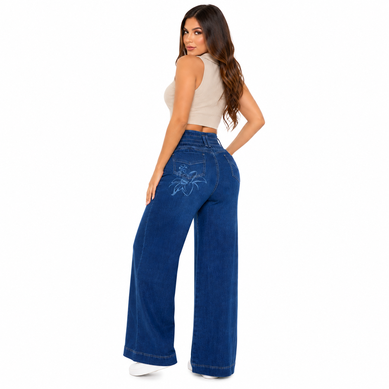 PANTALÓN FAJERO PALAZZO CONFORT AZUL BENCUS JEANS X JORGE SALINAS - 4