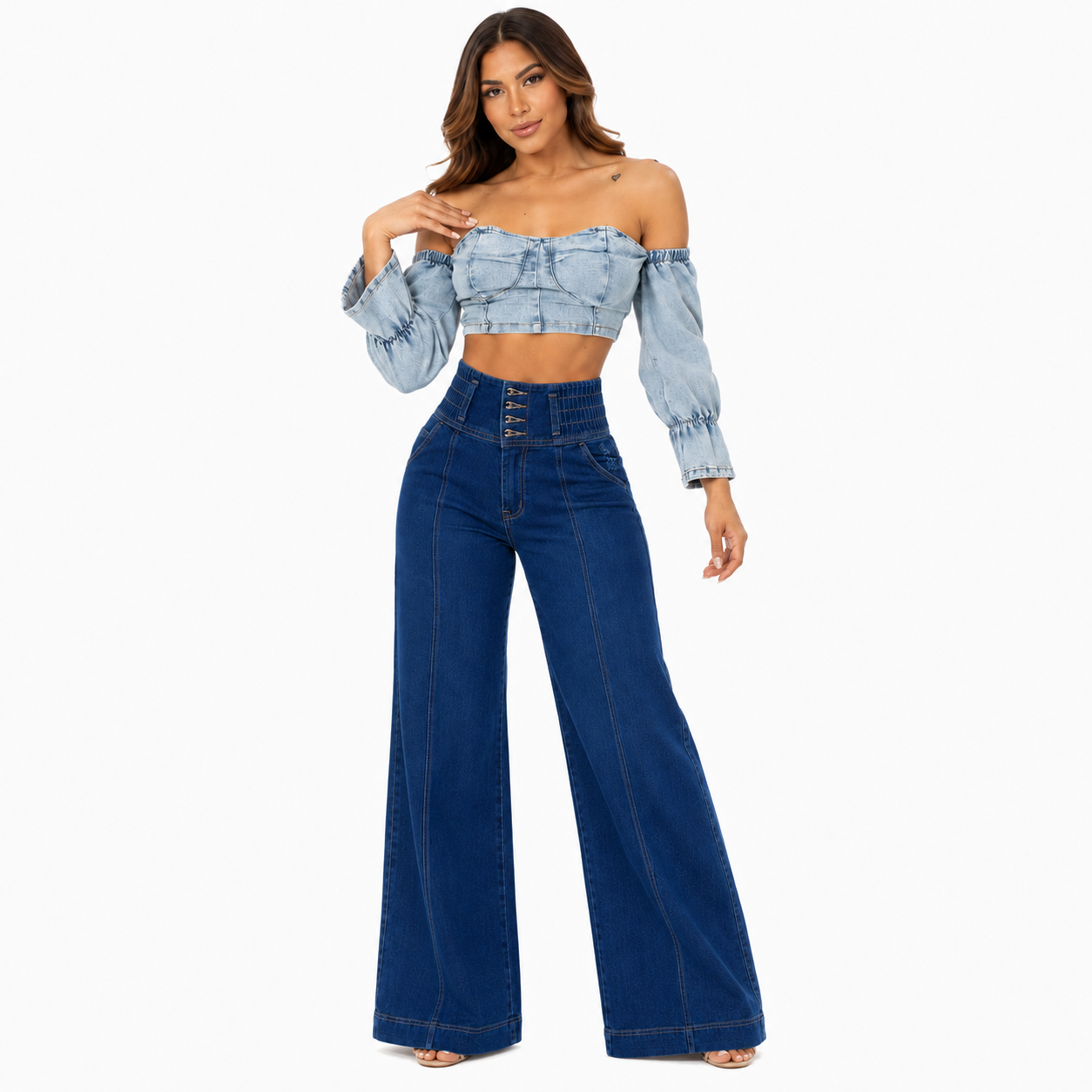 PANTALÓN FAJERO PALAZZO CONFORT AZUL BENCUS JEANS X JORGE SALINAS - 9