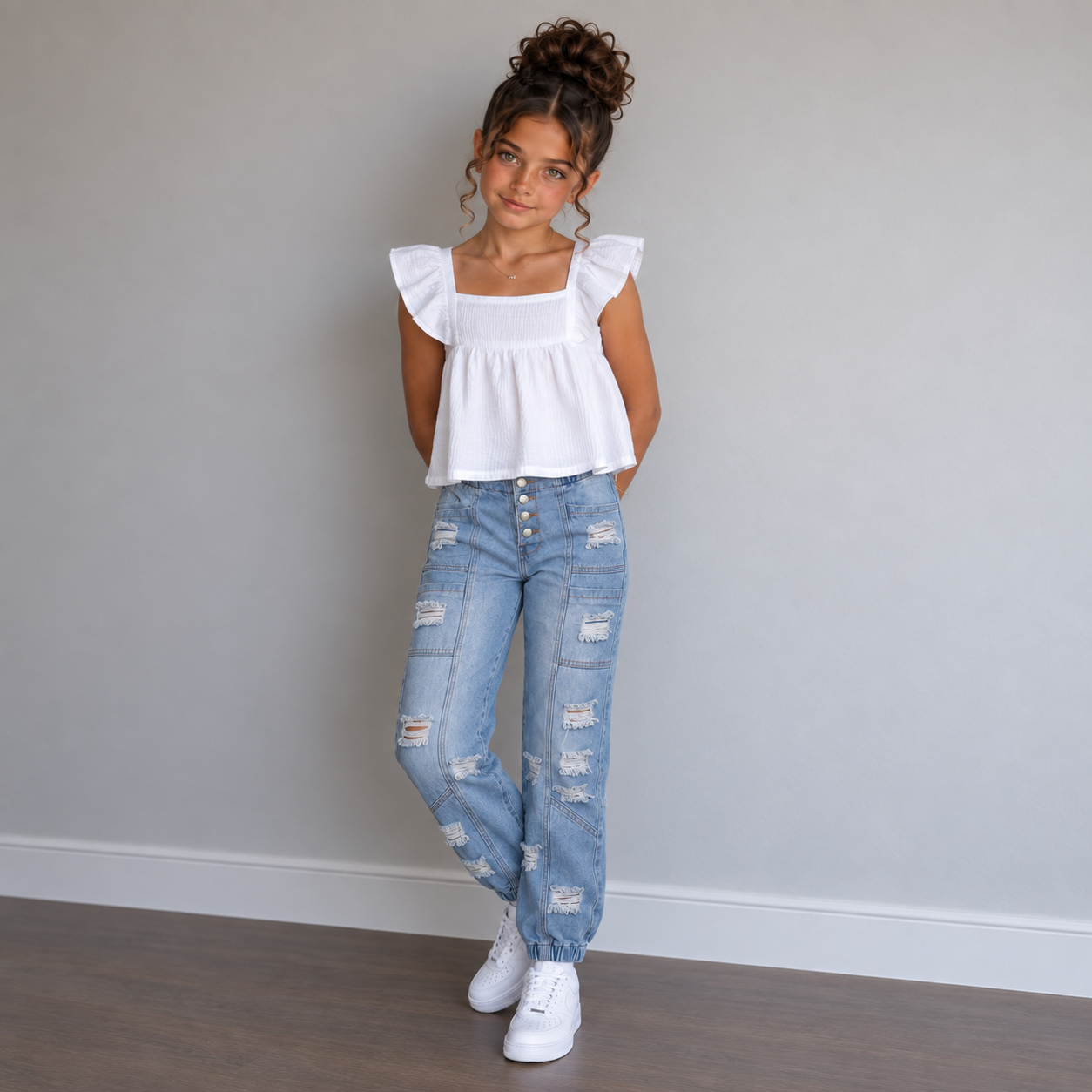 JEAN JOGGER NIÑA PRETINA ELÁSTICA 4 BOTONES - 1