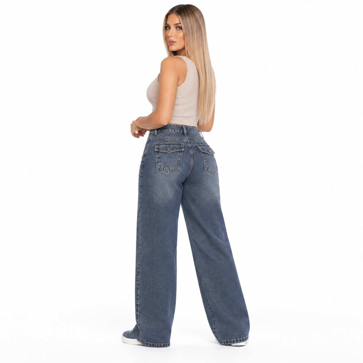 JEAN MUJER BENCUS WIDE LEG TIRO ALTO DENIM - 10