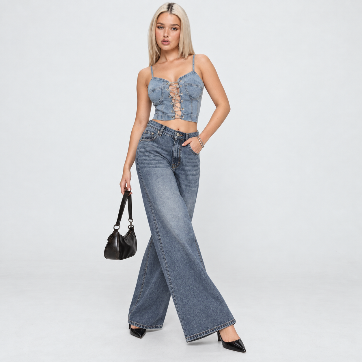 JEAN MUJER BENCUS WIDE LEG TIRO ALTO DENIM - 6