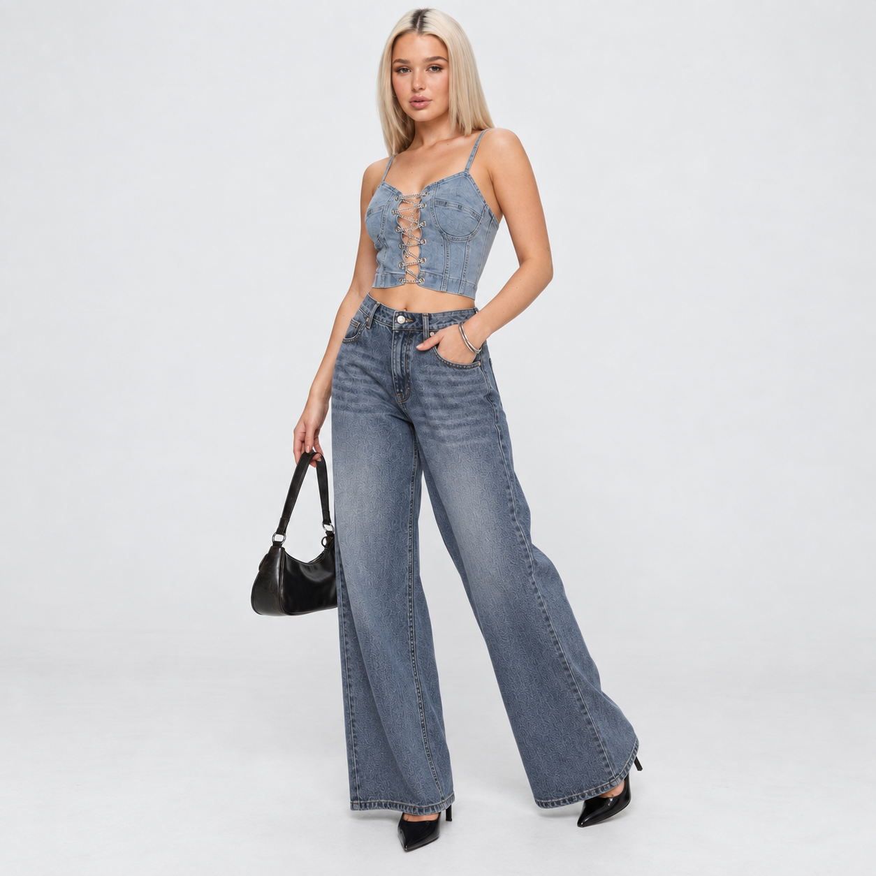 JEAN MUJER BENCUS WIDE LEG TIRO ALTO DENIM - 7