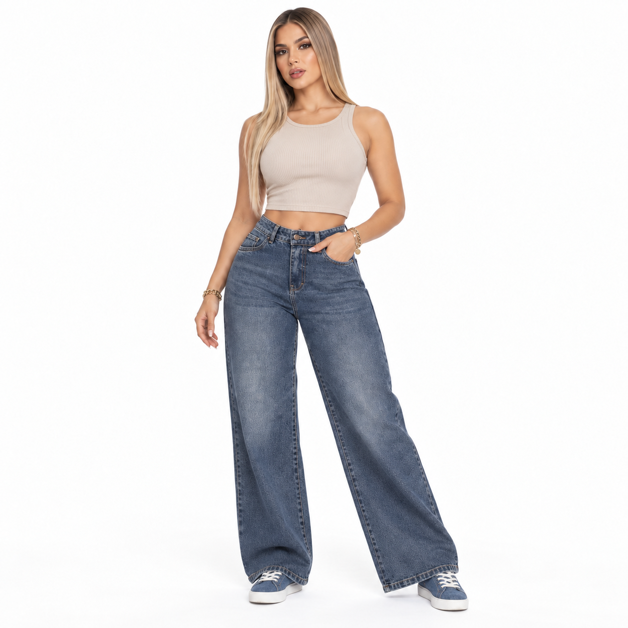 JEAN MUJER BENCUS WIDE LEG TIRO ALTO DENIM - 8