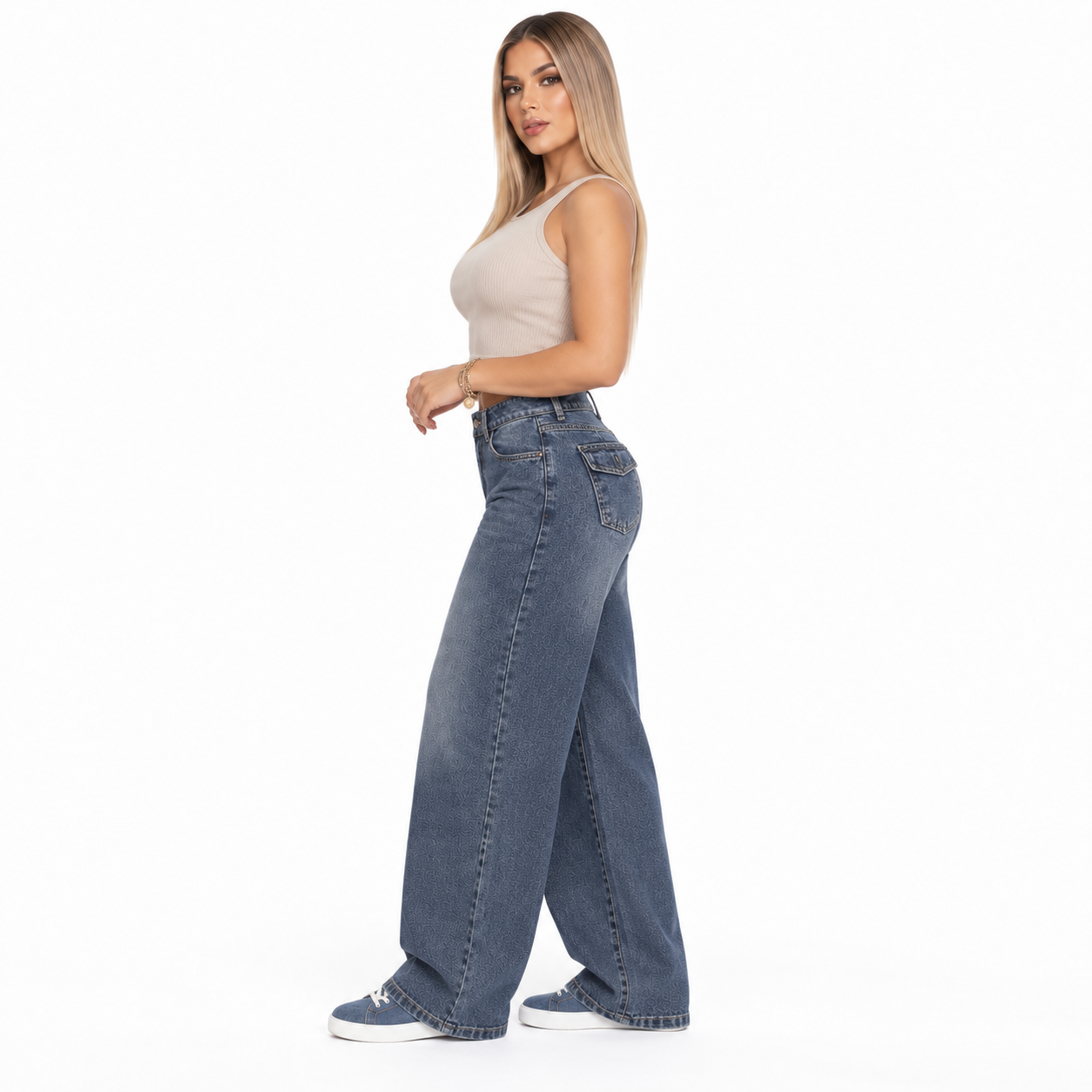 JEAN MUJER BENCUS WIDE LEG TIRO ALTO DENIM - 9
