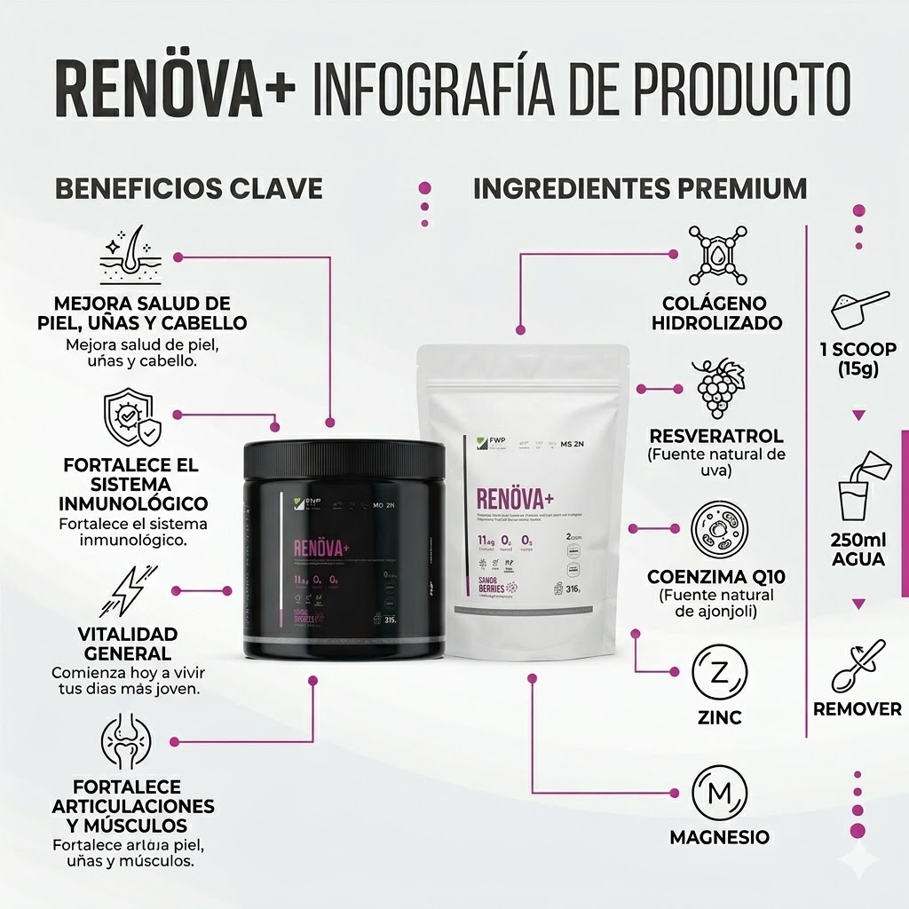 RENÖVA+ COLÁGENO HIDROLIZADO PREMIUM CON RESVERATROL Y COENZIMA Q10 - 2