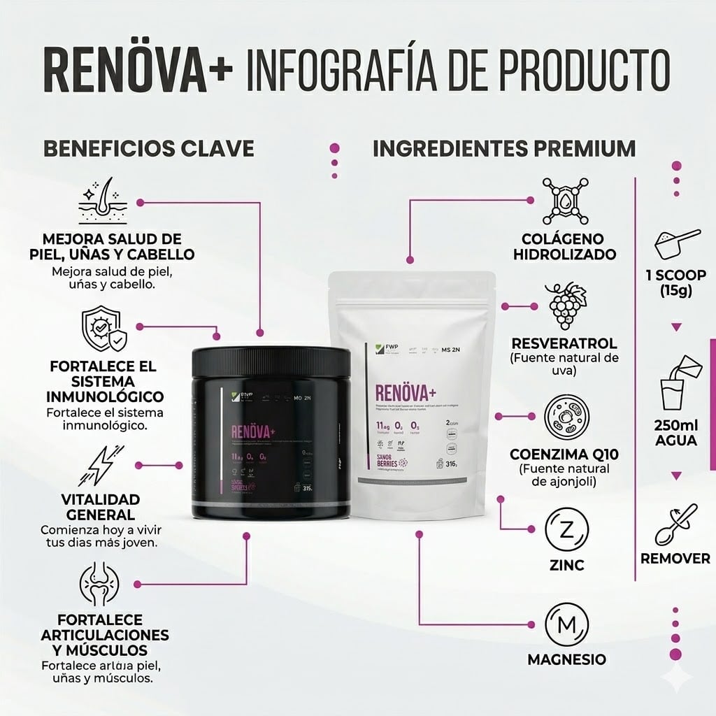 RENÖVA+ COLÁGENO HIDROLIZADO PREMIUM CON RESVERATROL Y COENZIMA Q10 - 2