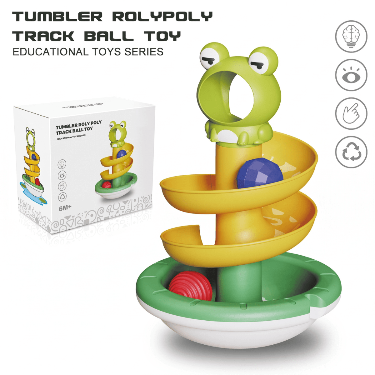 TORRE PISTA DE BOLAS EN ESPIRAL RANA PARA BEBÉ - ESTIMULACIÓN TEMPRANA Y MOTRICIDAD 6M+ - 3
