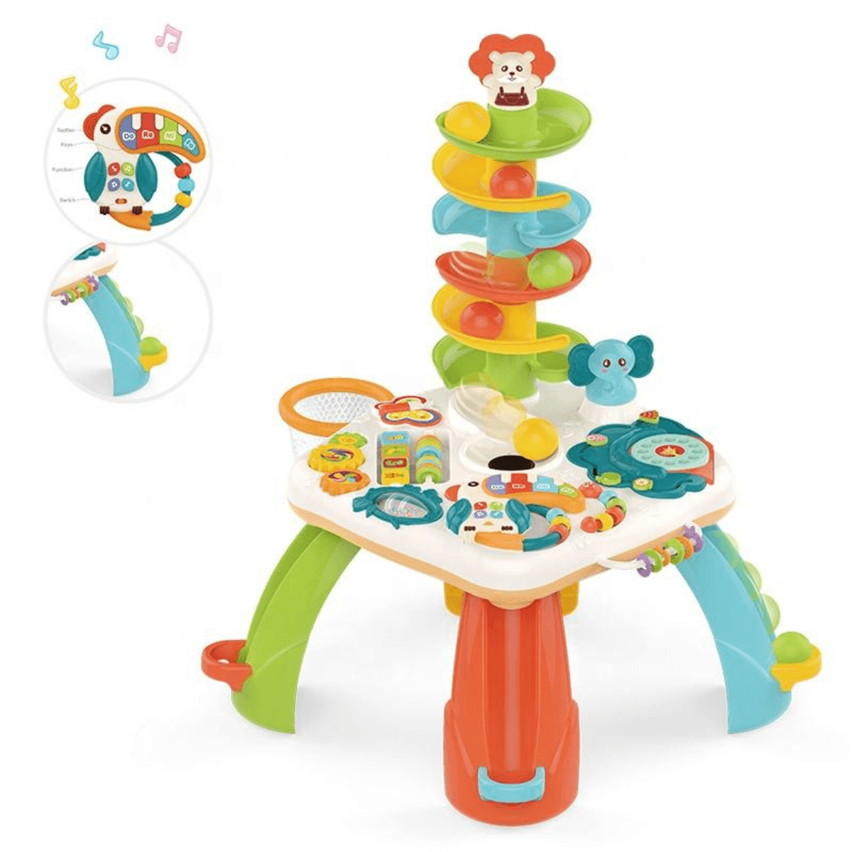 MESA DE ACTIVIDADES DIDÁCTICA 2 EN 1 HUANGER CON TORRE DE PELOTAS Y CENTRO SENSORIAL - 3
