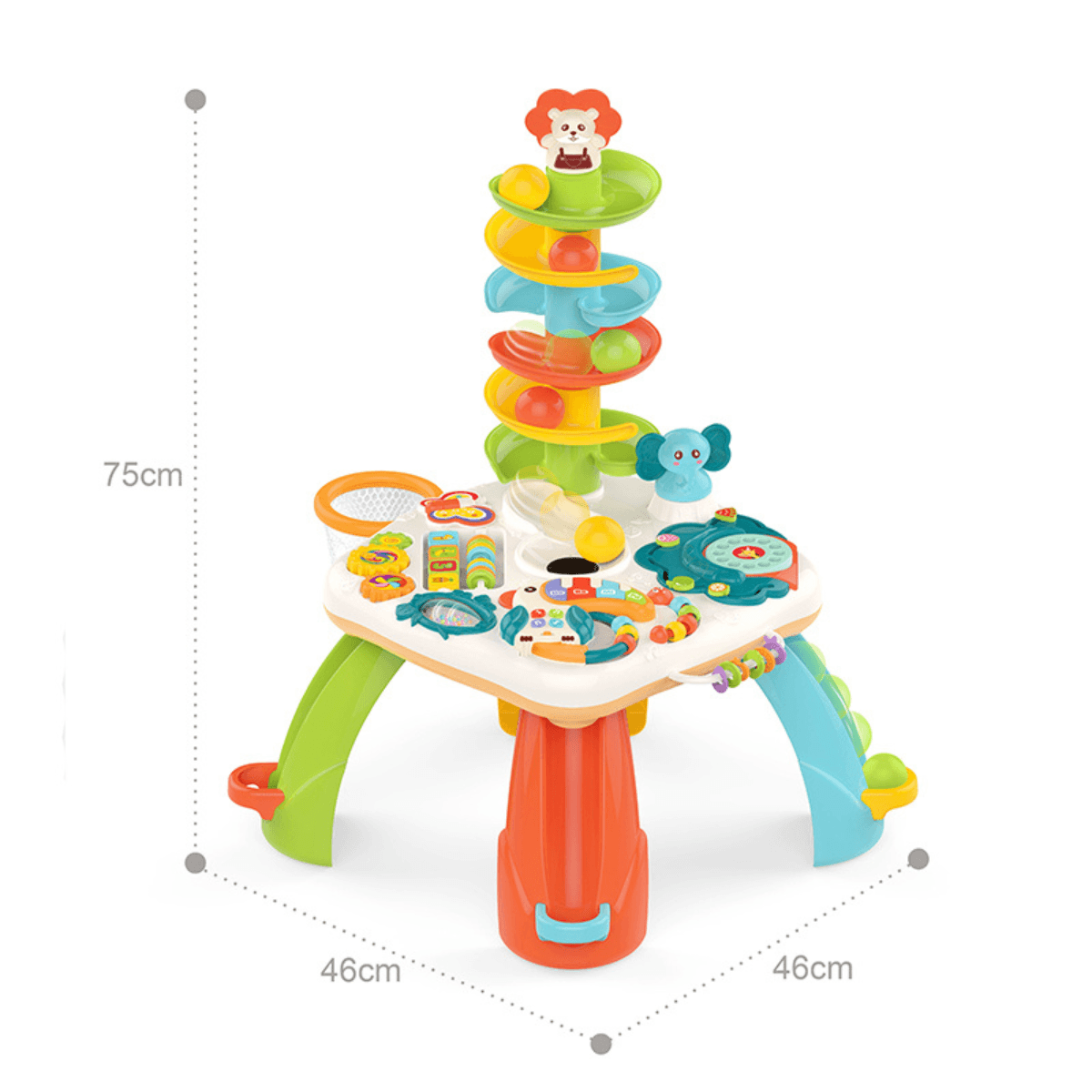 MESA DE ACTIVIDADES DIDÁCTICA 2 EN 1 HUANGER CON TORRE DE PELOTAS Y CENTRO SENSORIAL - 4