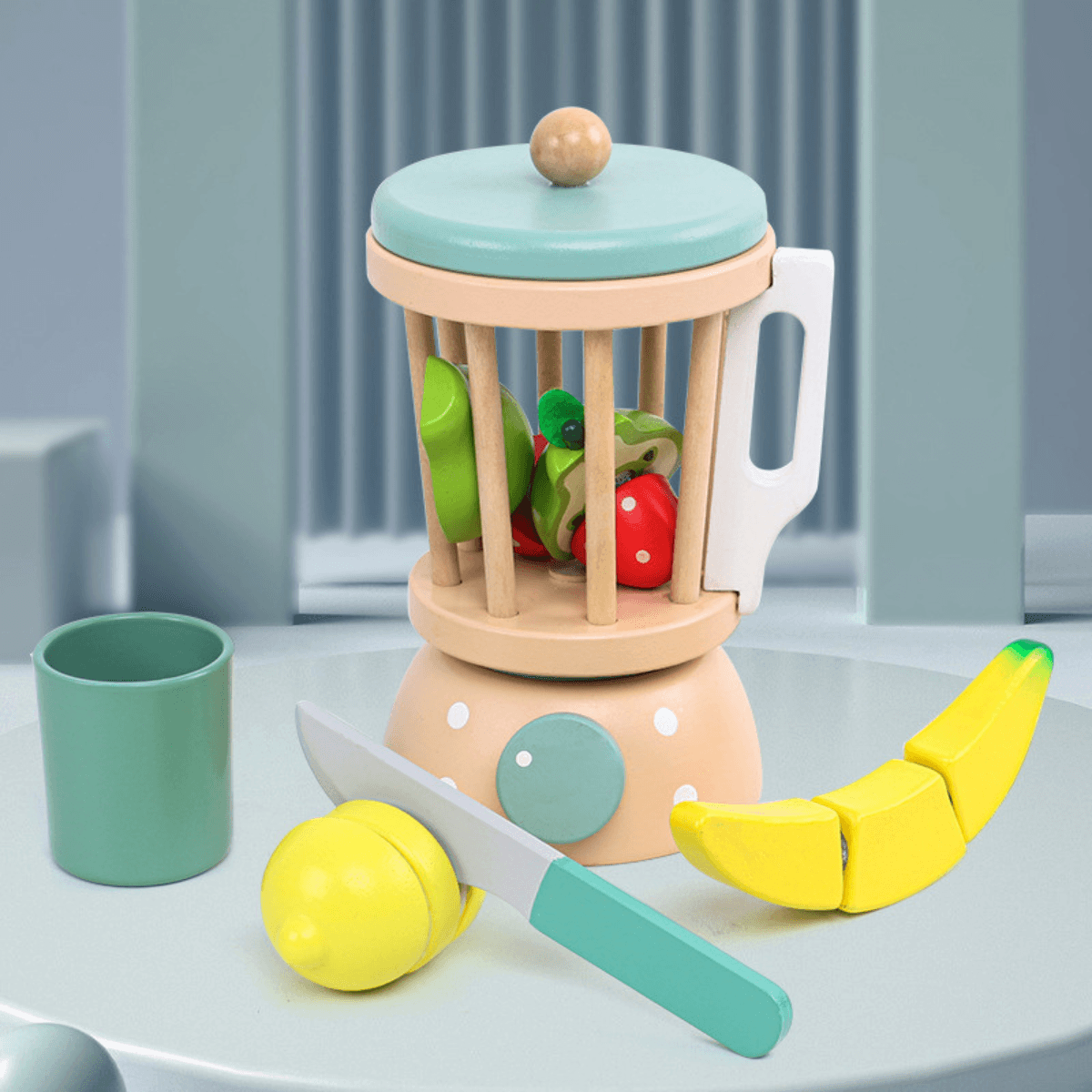 LICUADORA DE MADERA INFANTIL MONTESSORI + FRUTAS PARA CORTAR | JUGUETE DIDÁCTICO KABI - 2