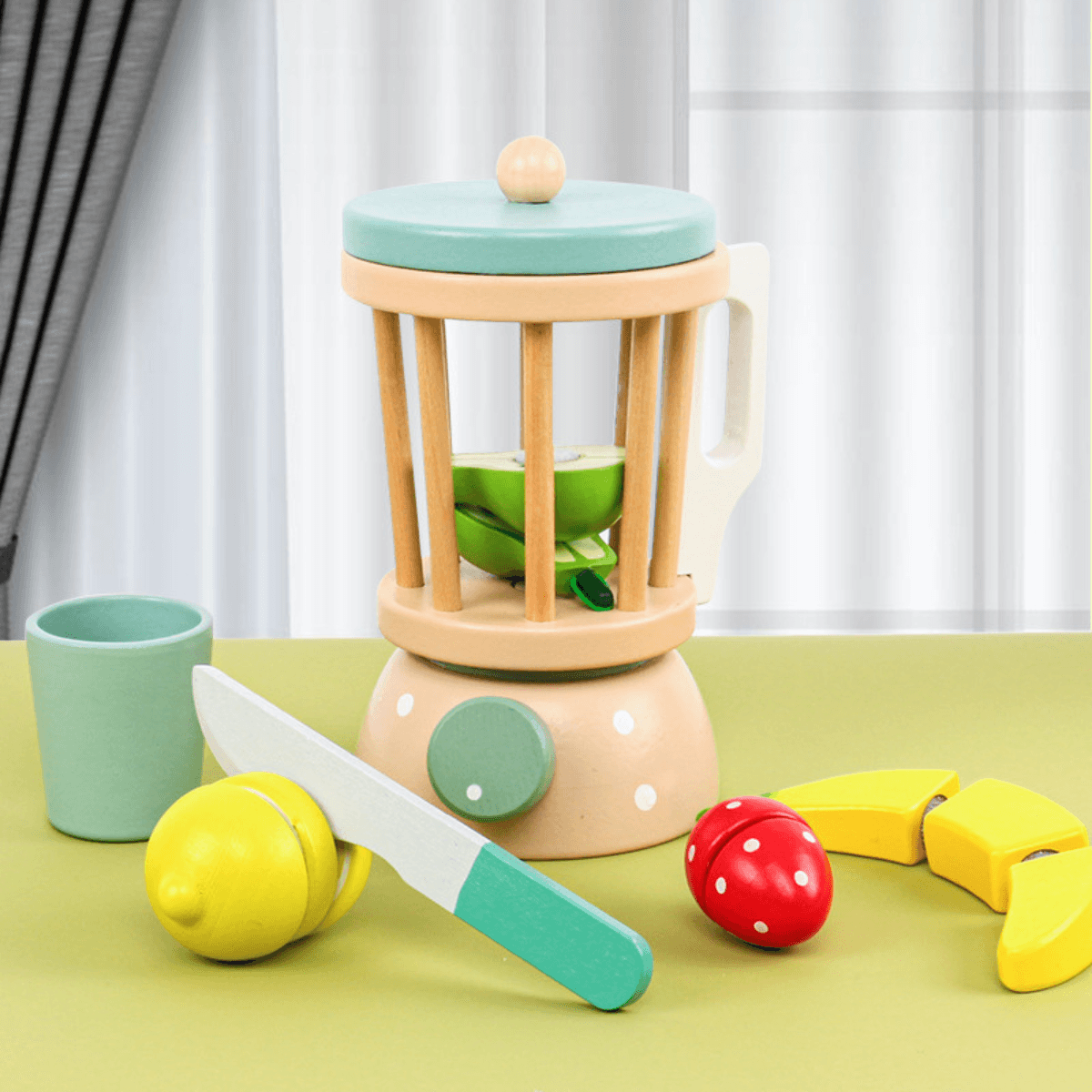 LICUADORA DE MADERA INFANTIL MONTESSORI + FRUTAS PARA CORTAR | JUGUETE DIDÁCTICO KABI - 3