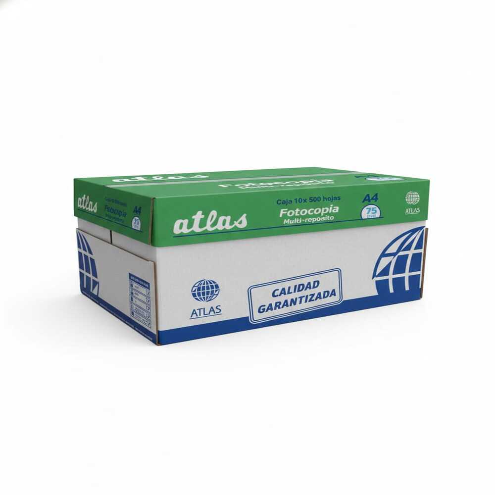 CAJA PAPEL BOND ATLAS A4 75GR X 10 PAQUETES DE 500 HOJAS BLANCO - 3
