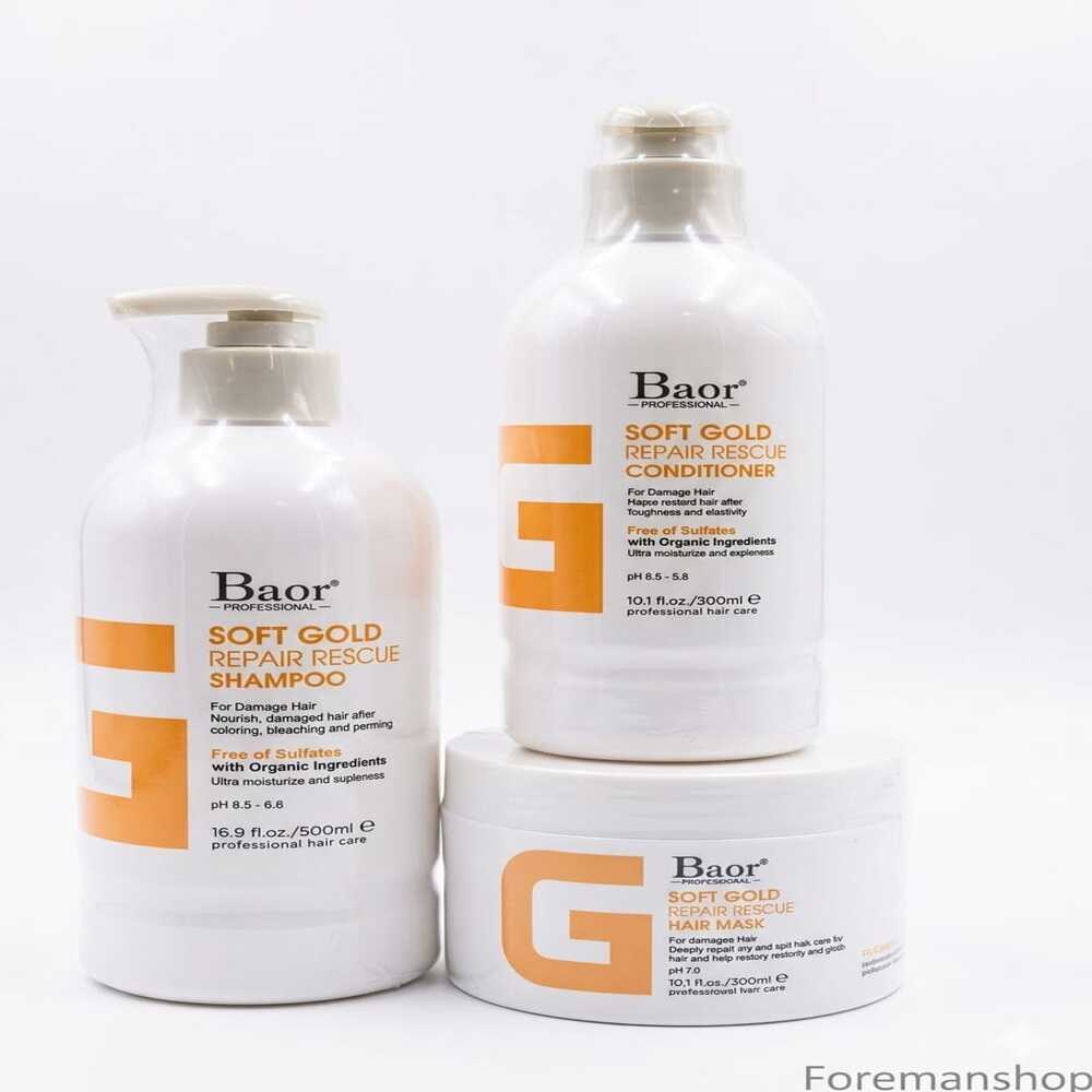 KIT REPARACIÓN INTENSIVA SOFT GOLD – SHAMPOO500ML + ACONDICIONADOR300ML + MASCARILLA300ML - 1