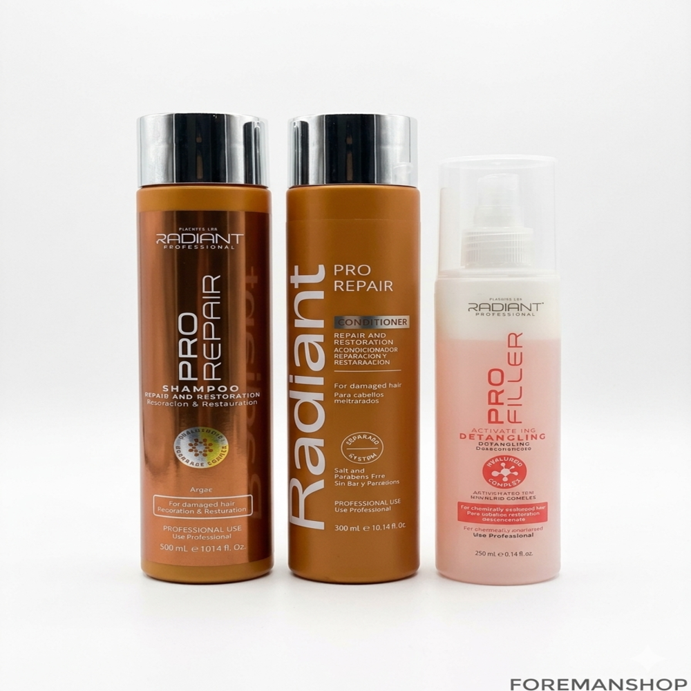 KIT RADIANT PROFESSIONAL PRO REPAIR SHAMPOO + ACONDICIONADOR + DESENREDANTE - 1