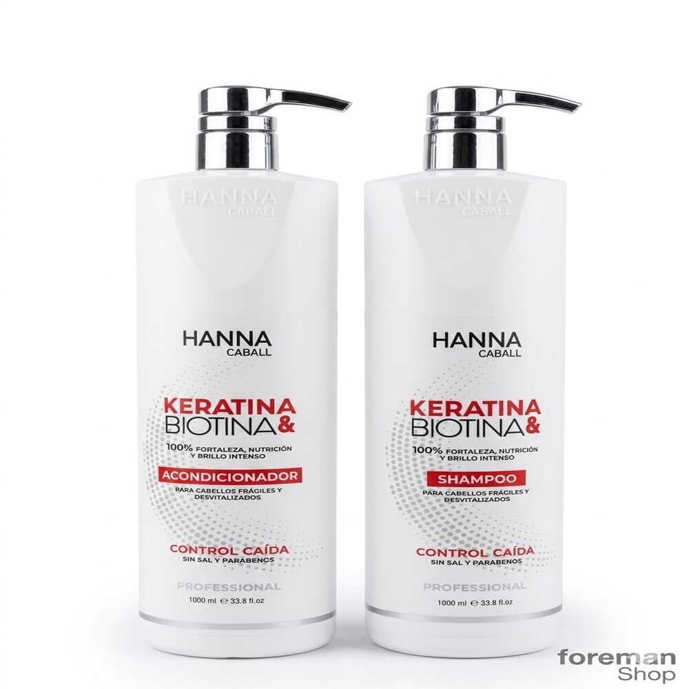 KIT HANNA CABALL KERATINA Y BIOTINA SHAMPOO Y ACONDICIONADOR  1LT - 1