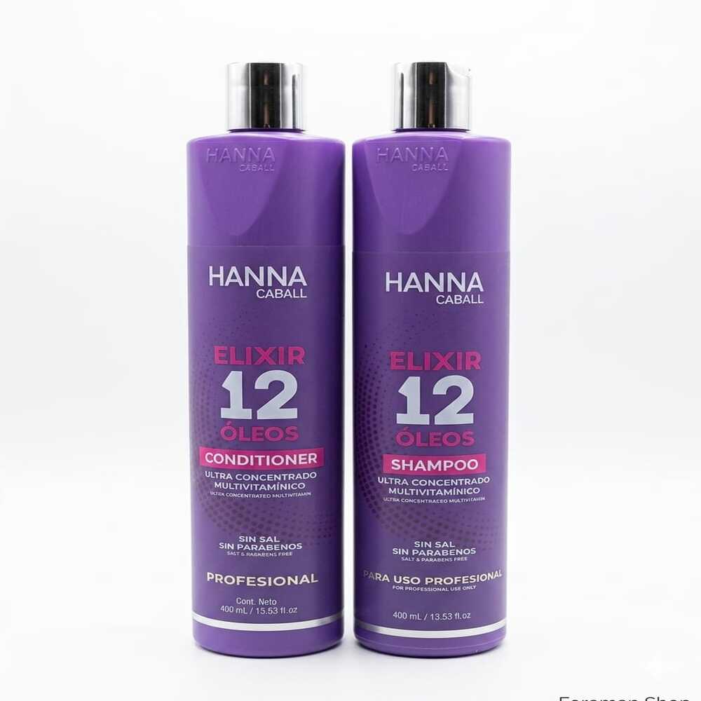 KIT HANNA CABALL ELIXIR 12 OLEOS – SHAMPOO Y ACONDICIONADOR 400 ML - 1