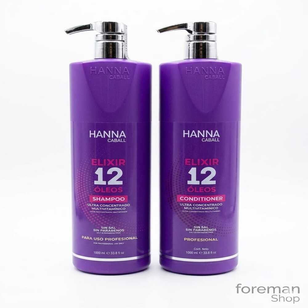 KIT HANNA CABALL ELIXIR 12 OLEOS – SHAMPOO Y ACONDICIONADOR 1 LT - 1
