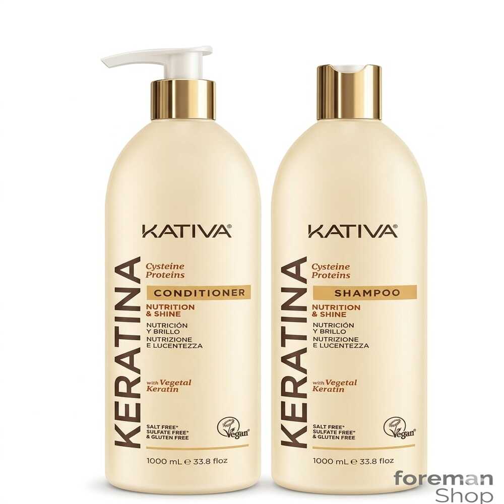 DÚO KATIVA KERATINA NUTRICIÓN Y BRILLO SHAMPOO + ACONDICIONADOR 1000ML - 1