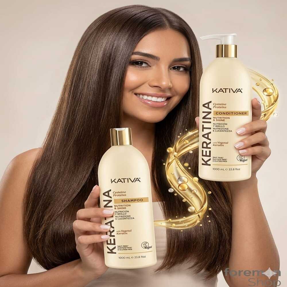 DÚO KATIVA KERATINA NUTRICIÓN Y BRILLO SHAMPOO + ACONDICIONADOR 1000ML - 2
