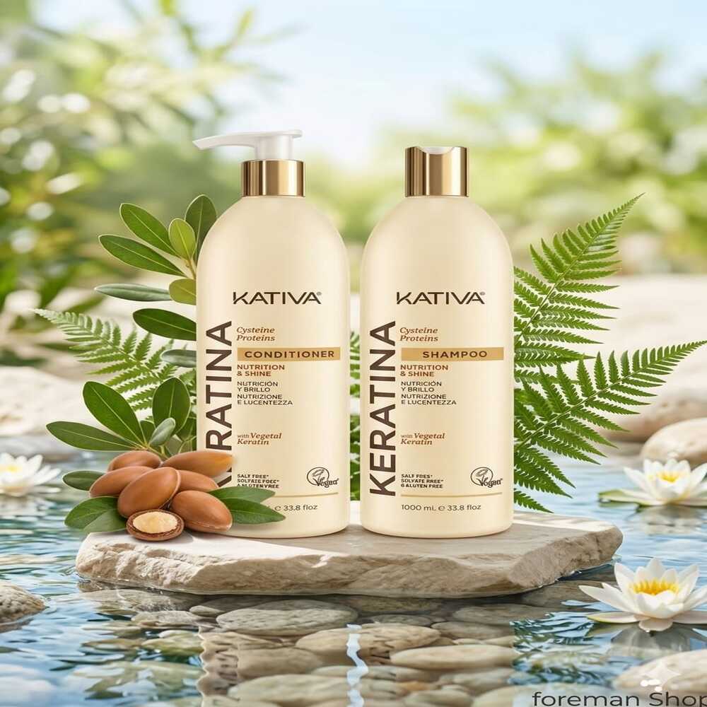 DÚO KATIVA KERATINA NUTRICIÓN Y BRILLO SHAMPOO + ACONDICIONADOR 1000ML - 3