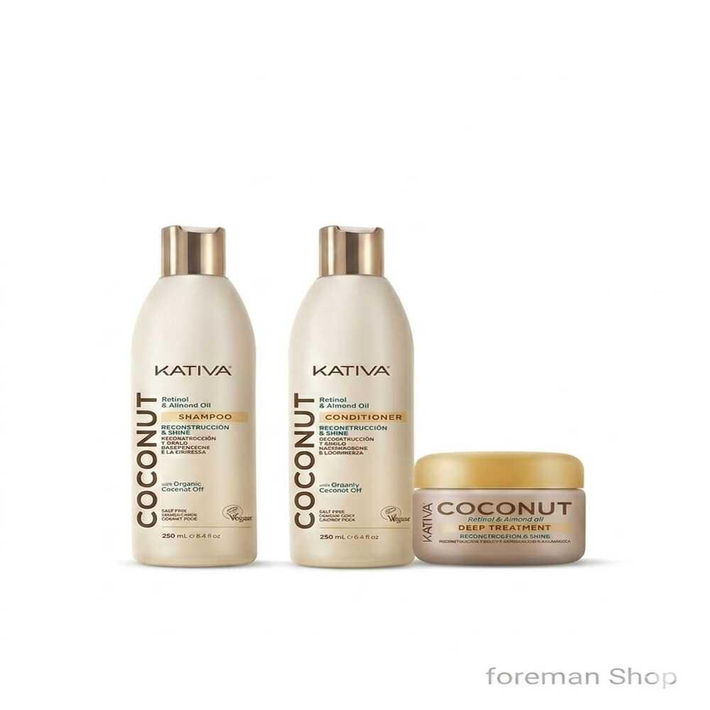 TRIO KATIVA COCONUT 250 ML - SHAMPOO + ACONDICIONADOR + TRATAMIENTO 150 ML - 3