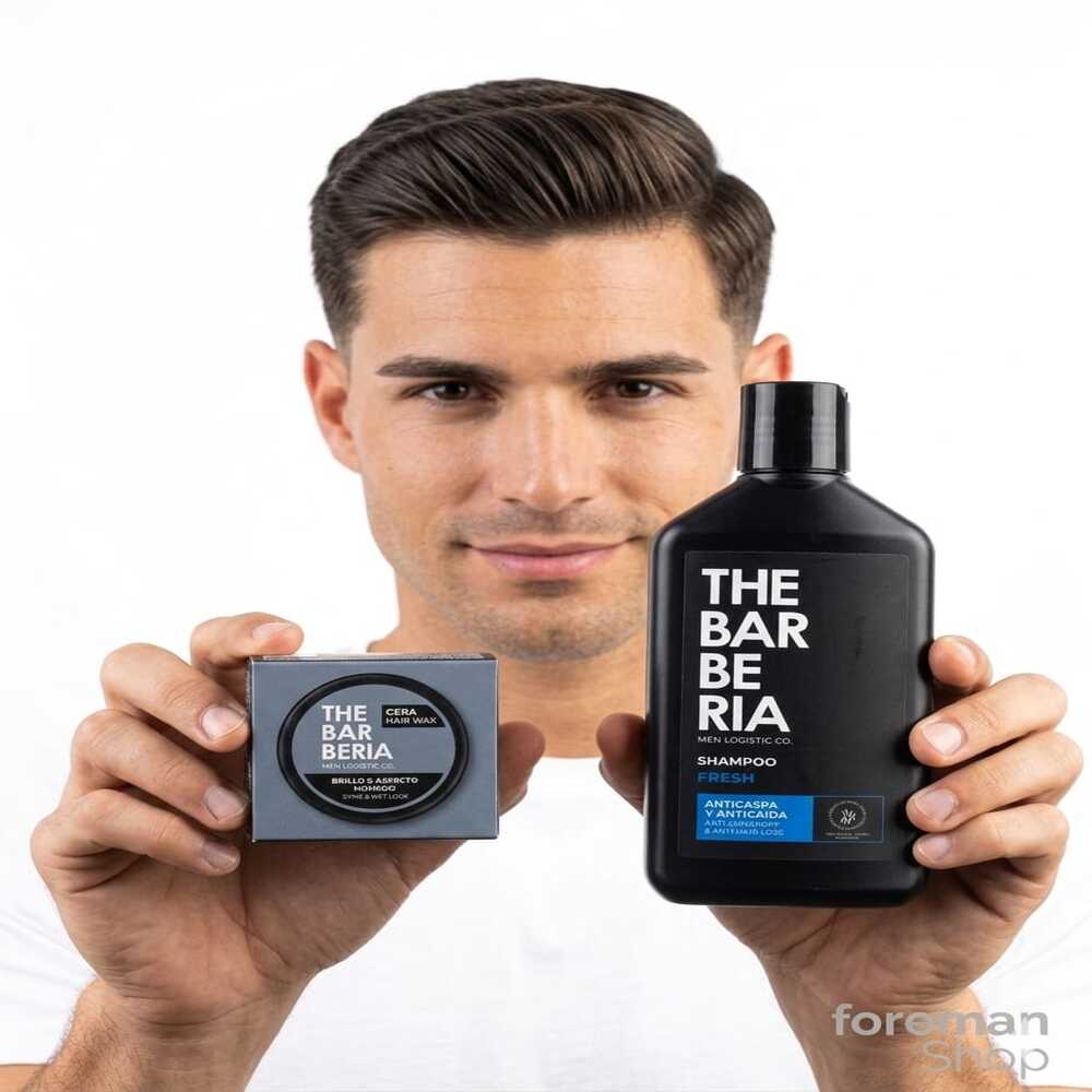 DUO THE BARBERIA SHAMPOO ANTICASPAANTICAIDA 300ML + CERA EFECTO HUMEDO 70GR - 2