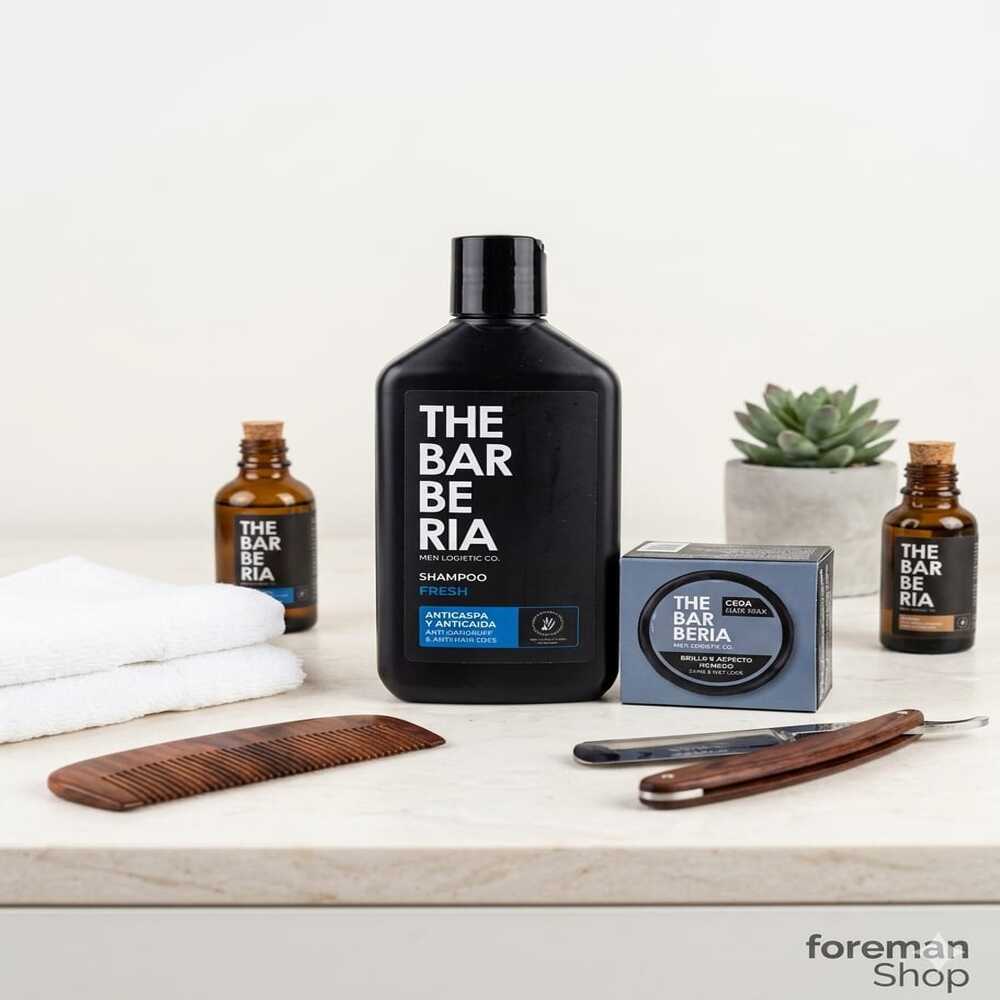 DUO THE BARBERIA SHAMPOO ANTICASPAANTICAIDA 300ML + CERA EFECTO HUMEDO 70GR - 3