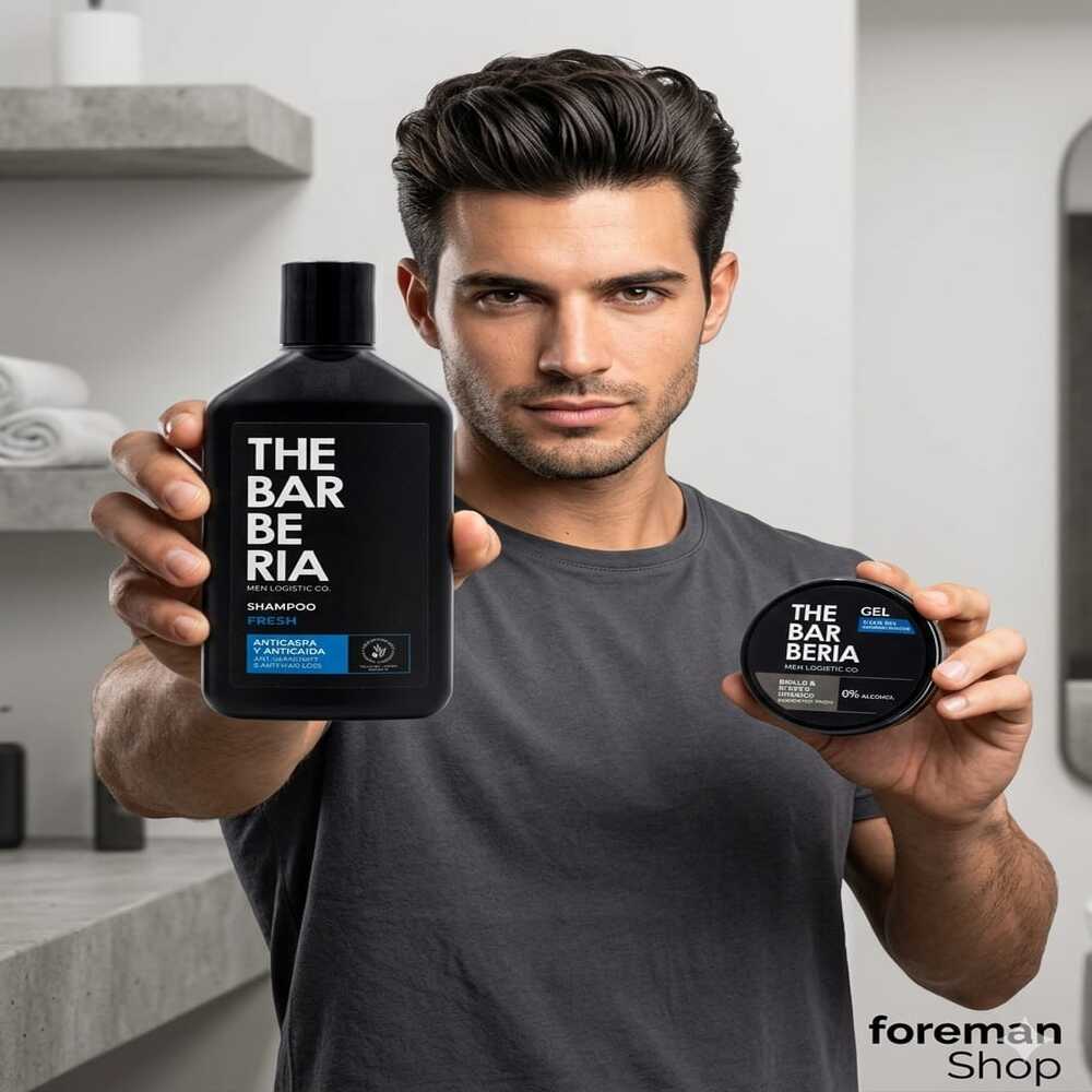 THE BARBERIA SHAMPOO ANTICASPAANTICAÍDA 300ML  + GEL HARD MAX FIJACIÓN - 2