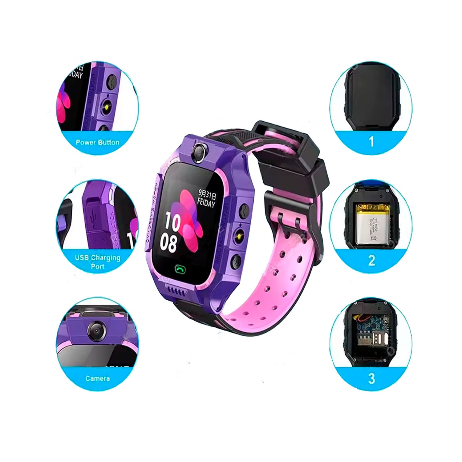 SMARTWATCH PARA NIÑOS Q19 CON GPS BOTÓN SOS Y CÁMARA MORADO - 3