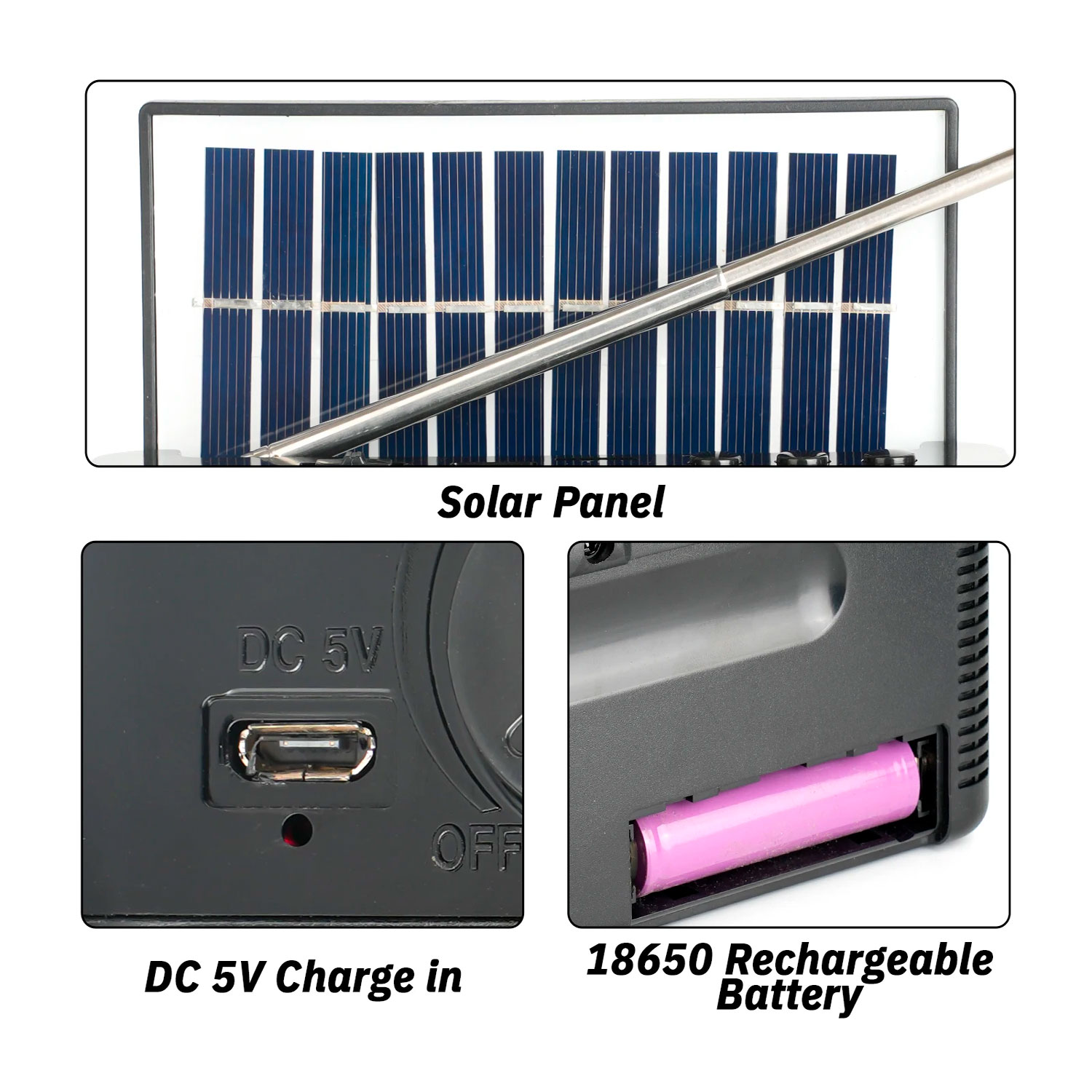 RADIO KTF-1646 PORTÁTIL PANEL SOLAR LINTERNA BLUETOOTH MULTIBANDA - 5