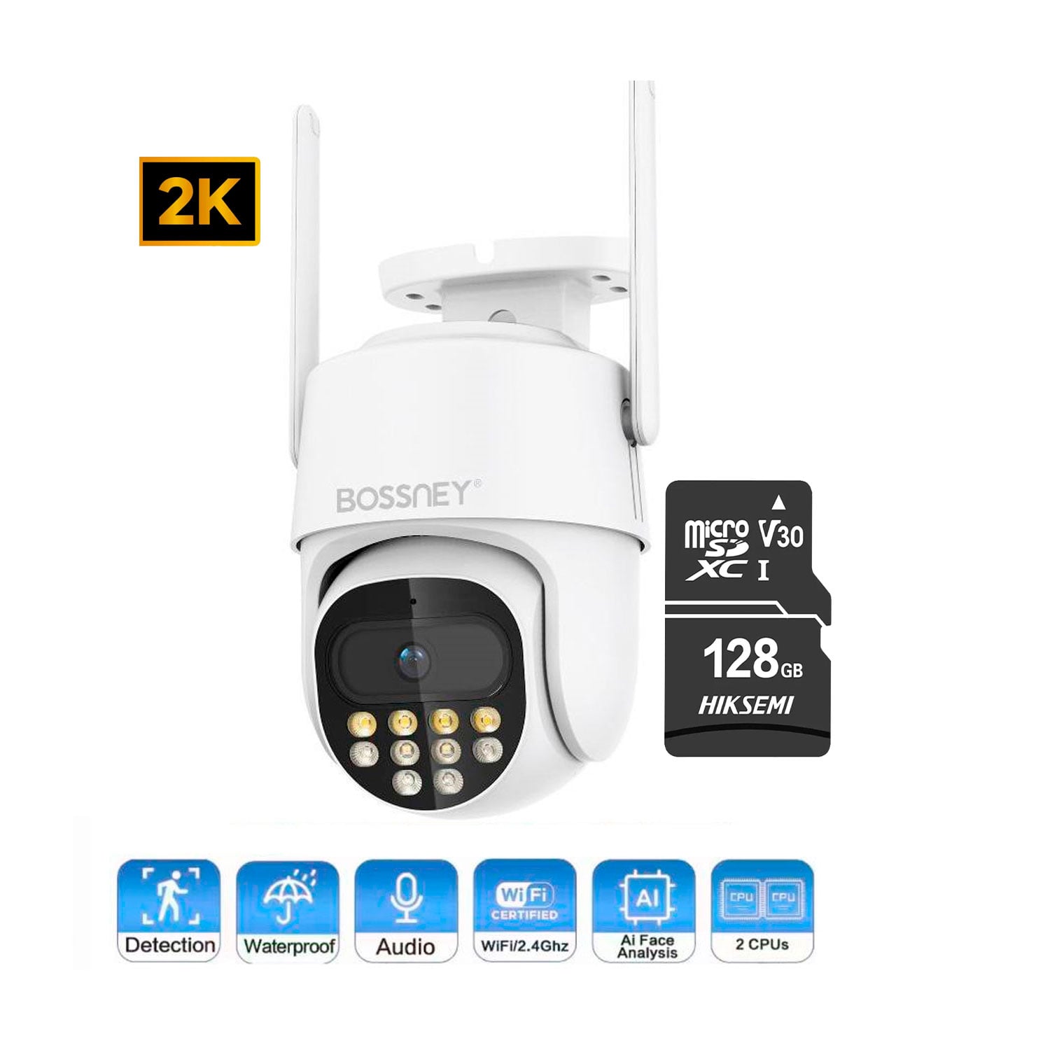 CÁMARA DE SEGURIDAD BOSSNEY BS-H9017 2K EXTERIOR CON MICROSD 128GB - 1