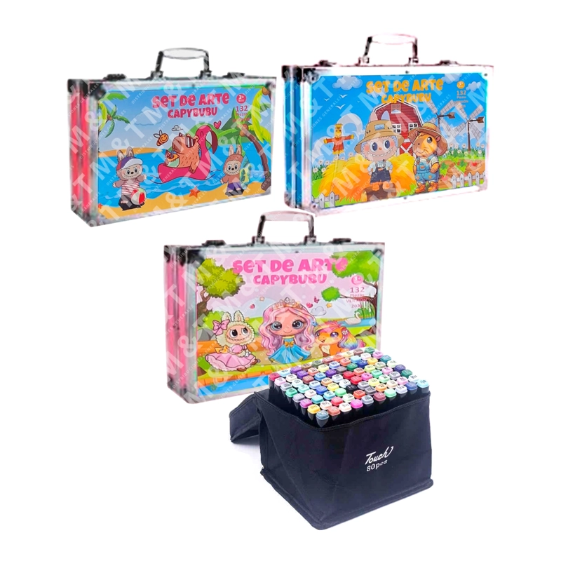 MEGA SET ARTE METÁLICO CAPIBARA 132 PZS PLUMONES TOUCH 80 - 1