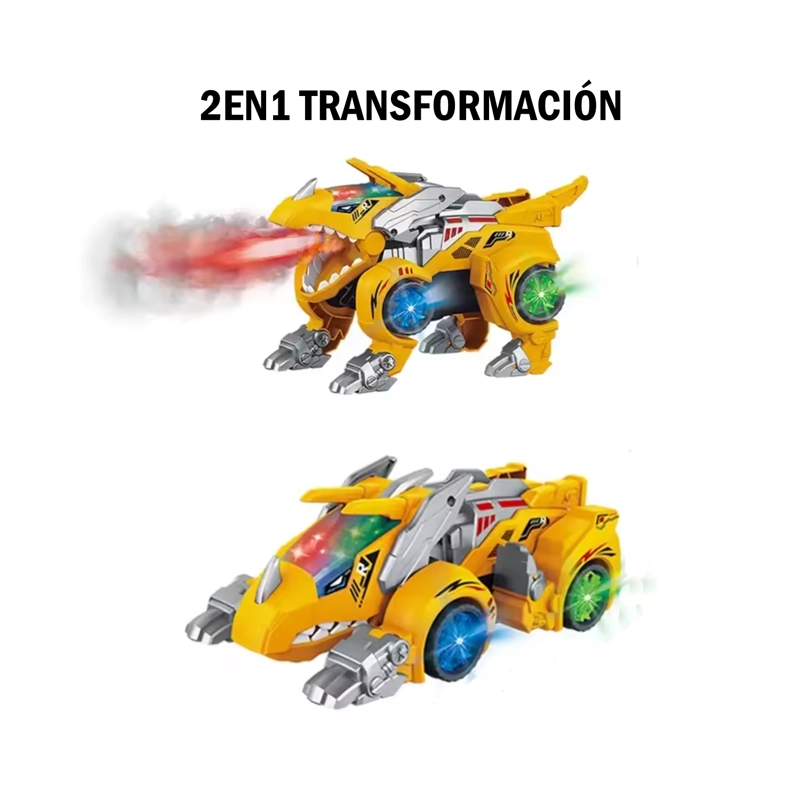 JUGUETE CARRO DINOSAURIO 2EN1 LANZA HUMO LUZ LED - 2
