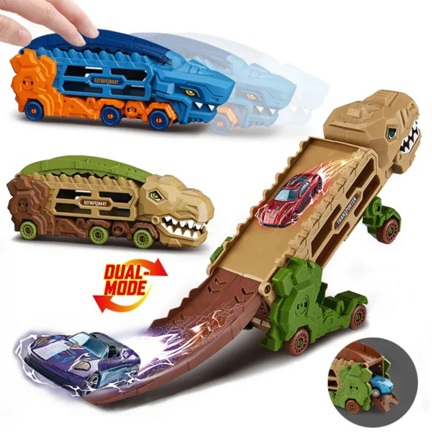 JUGUETE PISTA DINOSAURIO 2EN1 TRANSFORMABLE CON AUTOS - 1