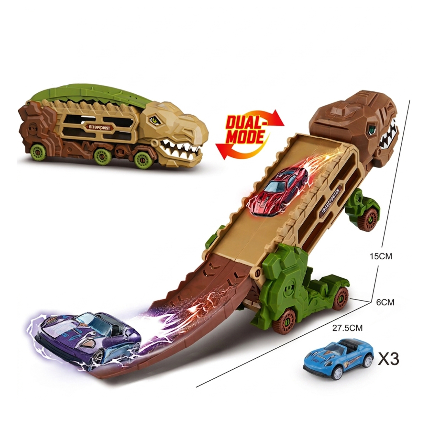 JUGUETE PISTA DINOSAURIO 2EN1 TRANSFORMABLE CON AUTOS - 3