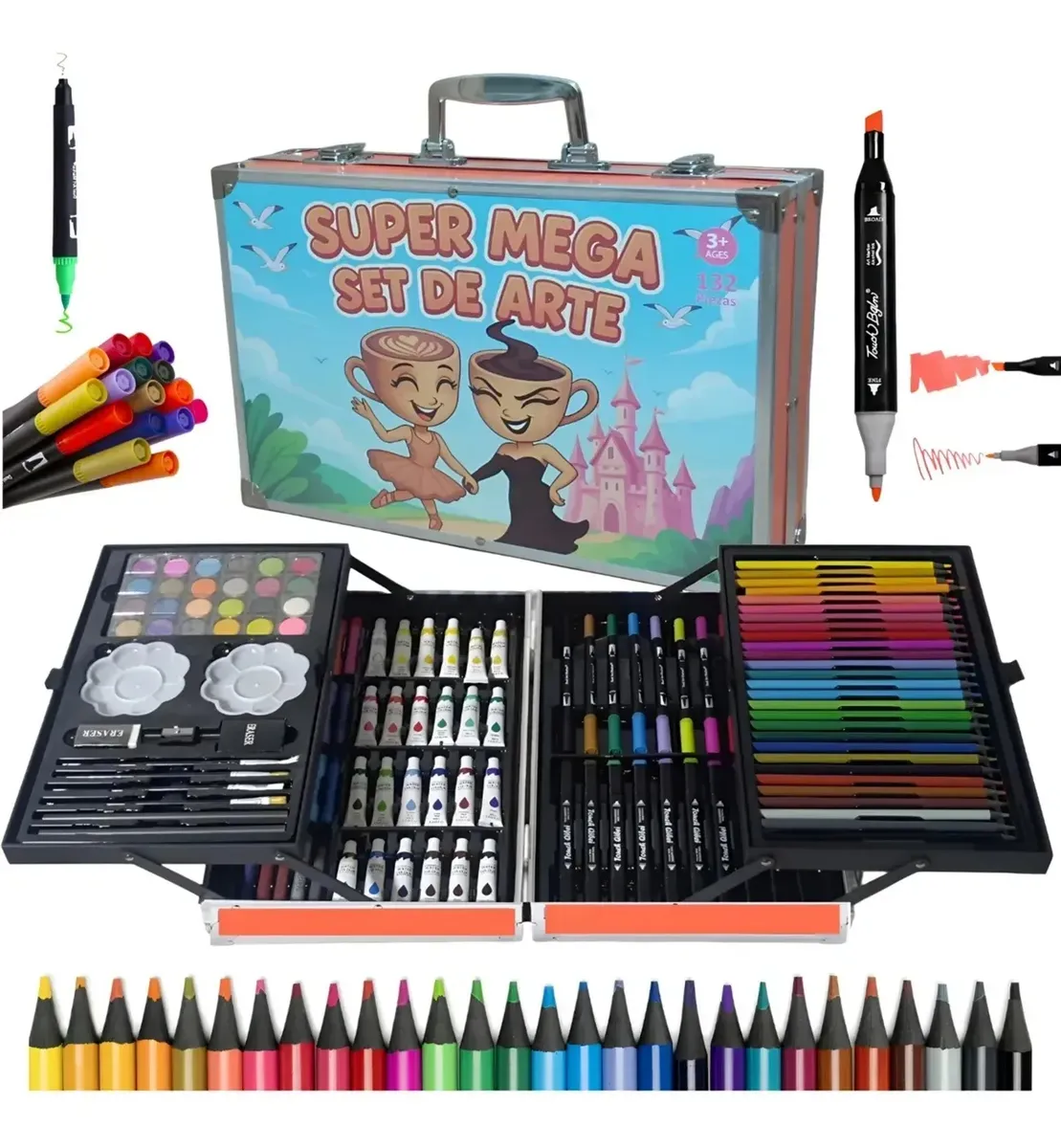 SET DE ARTE DE 145 PIEZAS MALETA ALUMINIO PARA NIÑOS NIÑAS BALLERINA CAPUCHINA - 1