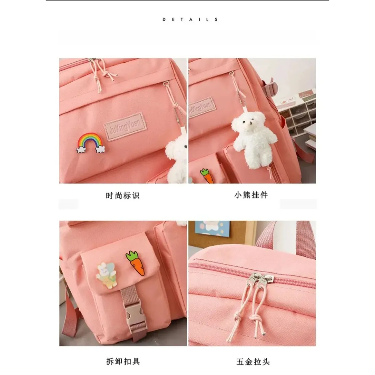 MOCHILA KAWAII COREANA SET DE 5PIEZAS CON ACCESORIOS - 4