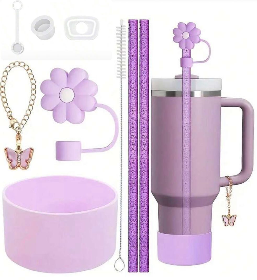 PACK DE 9 ACCESORIOS ANTIDERRAME PARA VASO QUENCHER TUMBLER H2.O 40OZ - COMPATIBLE CON QUENCHER TUMBLER COLOR MORADO - 1
