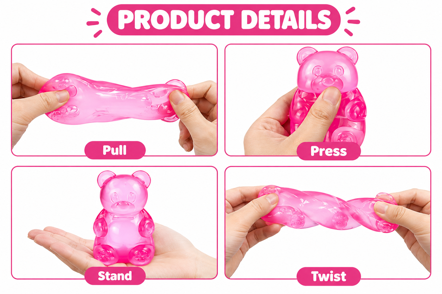 SQUISHY OSO ANTIESTRÉS SOFT BEAR - TIPO NEE DOH JUGUETE SENSORIAL SUAVE Y ELÁSTICO - 2