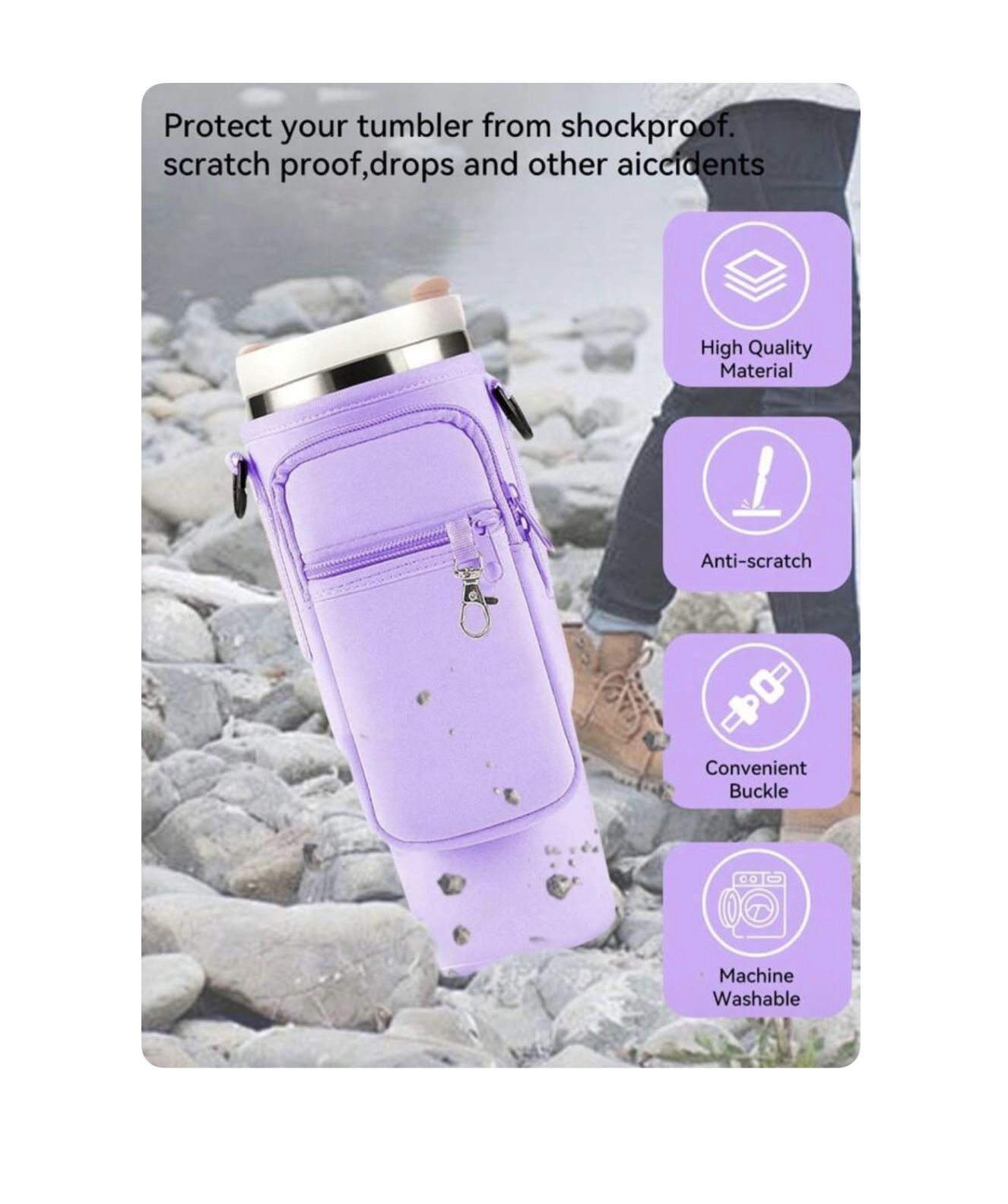 FUNDA PORTA BOTELLA 40 OZ CON BOLSILLO Y CORREA AJUSTABLE – SOPORTE PARA BOTELLAS GRANDES – PORTA CELULAR Y LLAVES - 2