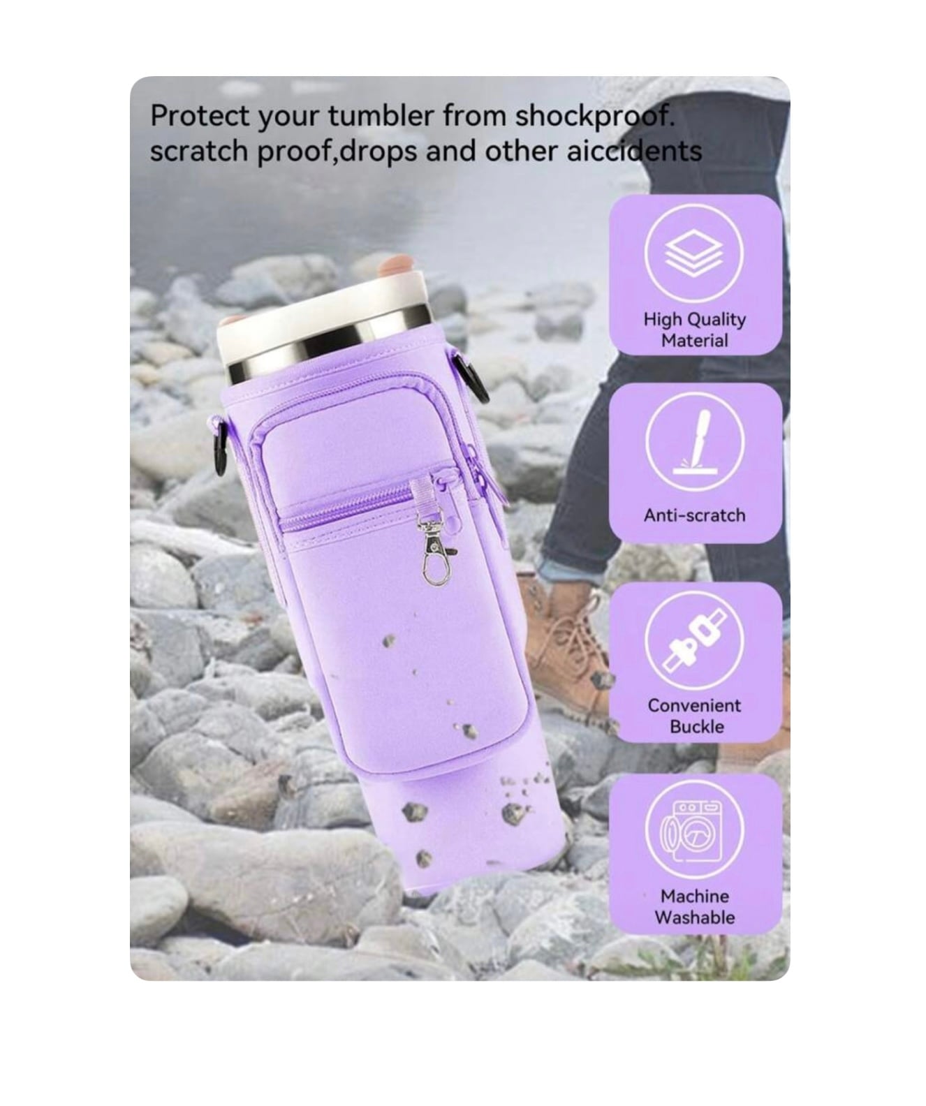 FUNDA PORTA BOTELLA 40 OZ CON BOLSILLO Y CORREA AJUSTABLE – SOPORTE PARA BOTELLAS GRANDES – PORTA CELULAR Y LLAVES - 3