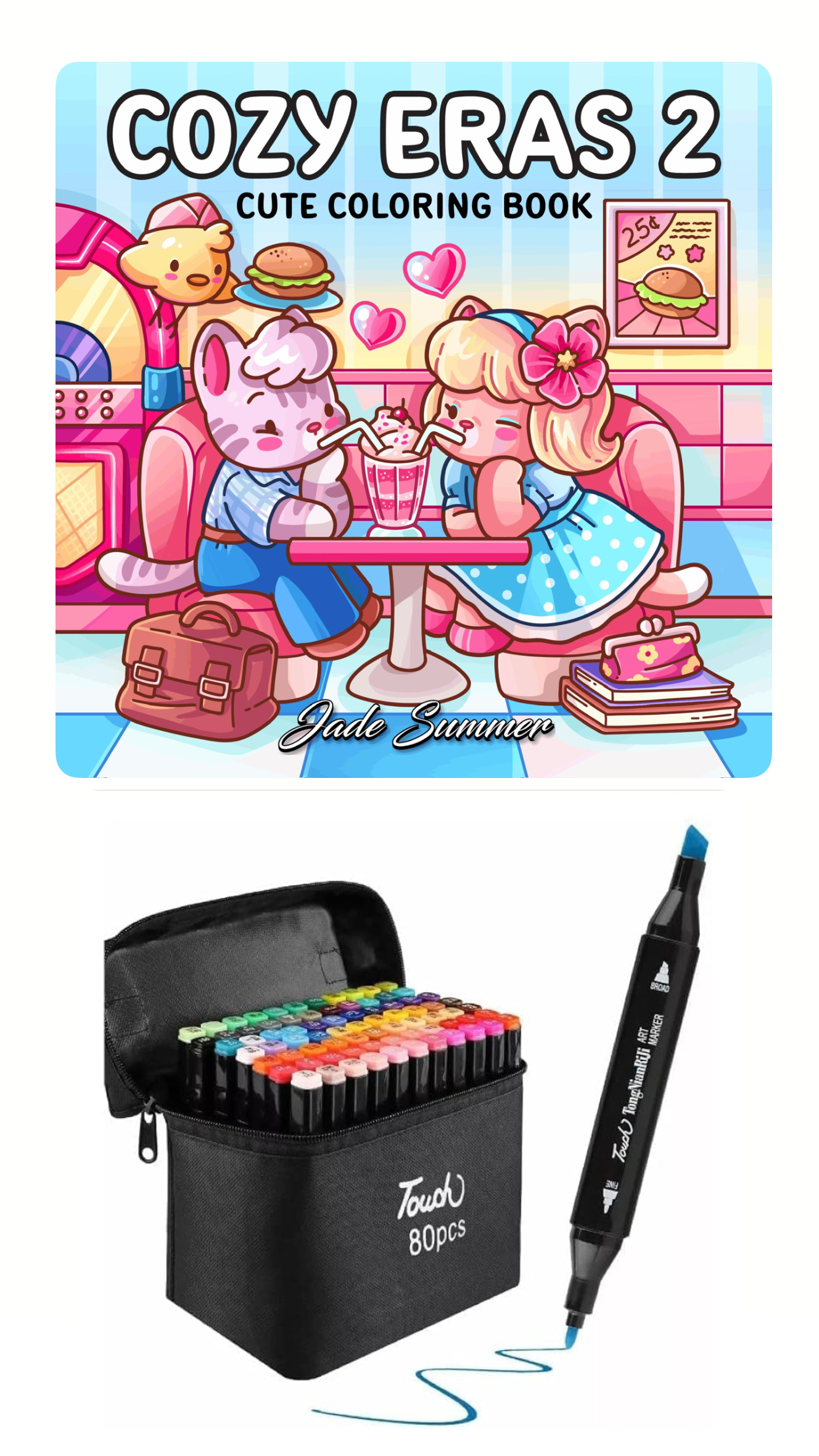 PLUMONES TOUCH DE 80 DOBLE PUNTA + LIBRO PARA COLOREAR COCOWYO COZY ERAS2 - 1